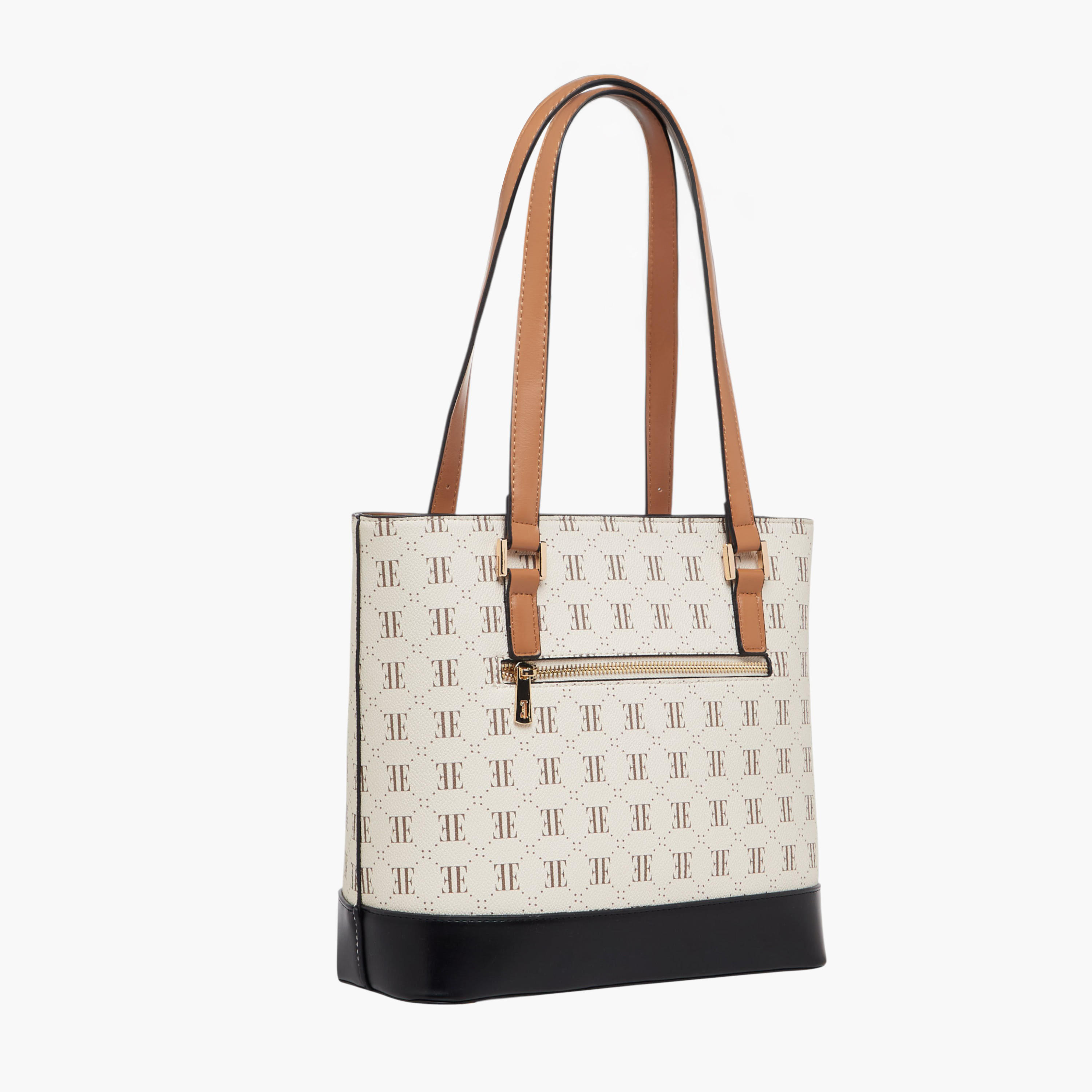 Elle Monogram Print Tote Bag with Zip Closure-women-bagsandwallets-handbags-image-4