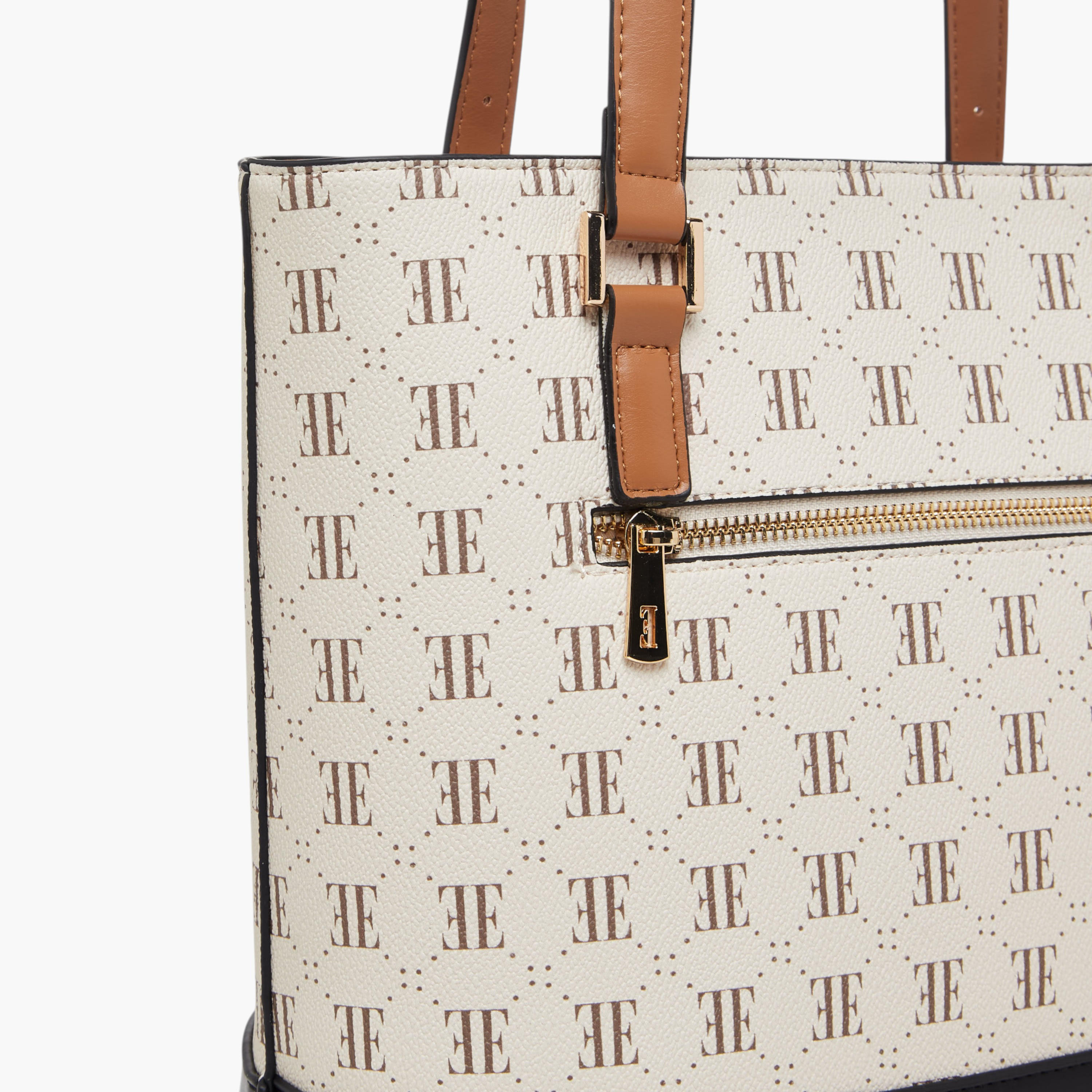 Elle Monogram Print Tote Bag with Zip Closure-women-bagsandwallets-handbags-image-6