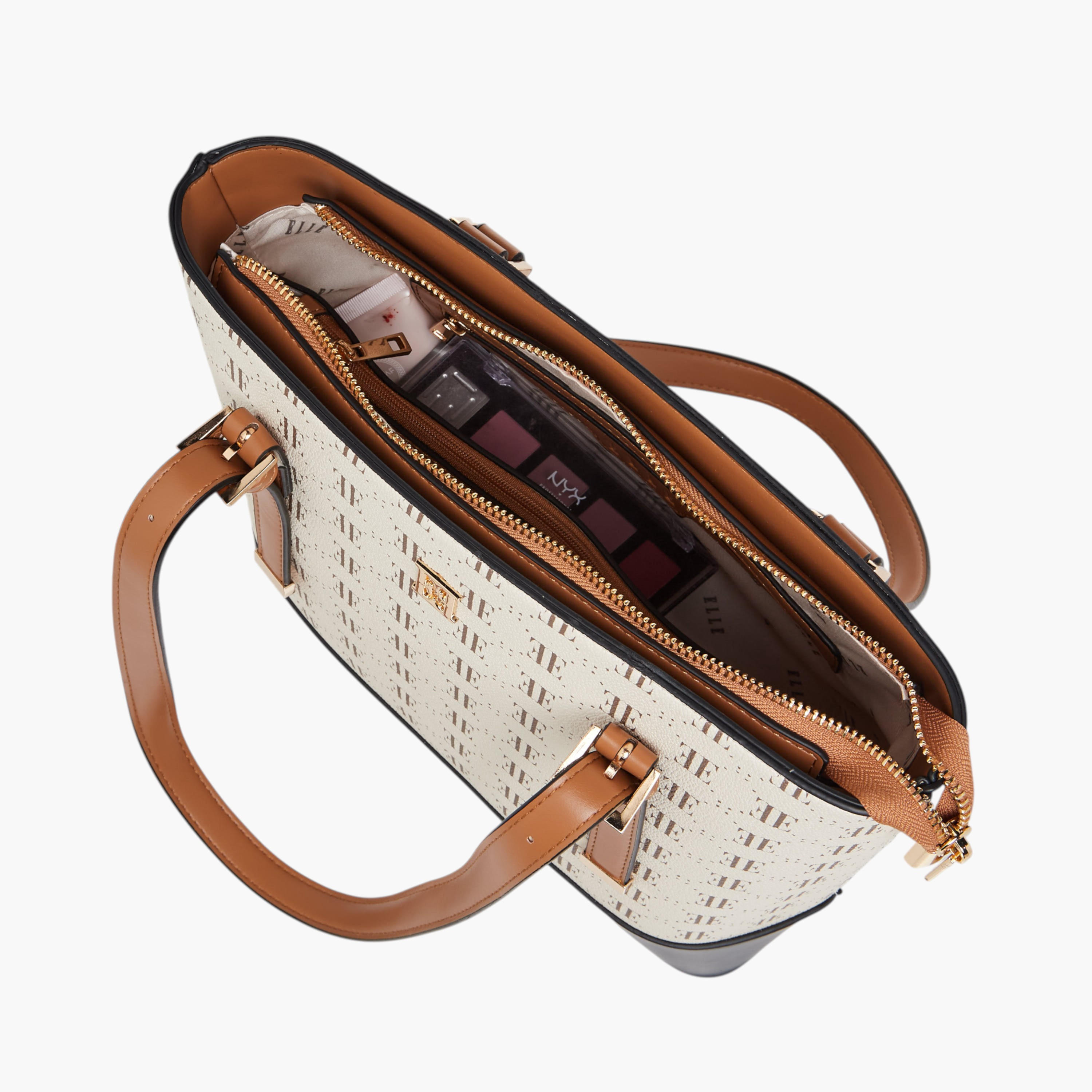 Elle Monogram Print Tote Bag with Zip Closure-women-bagsandwallets-handbags-image-8