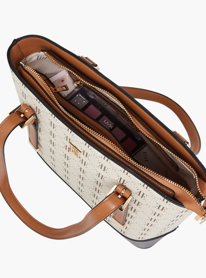 Elle Monogram Print Tote Bag with Zip Closure-women-bagsandwallets-handbags-image-8
