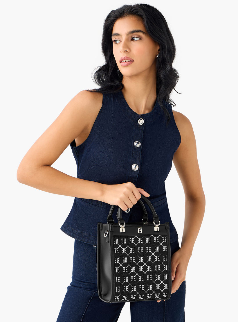 Elle Diamante Embellished Tote Bag with Double Handle-women-bagsandwallets-handbags-image-2