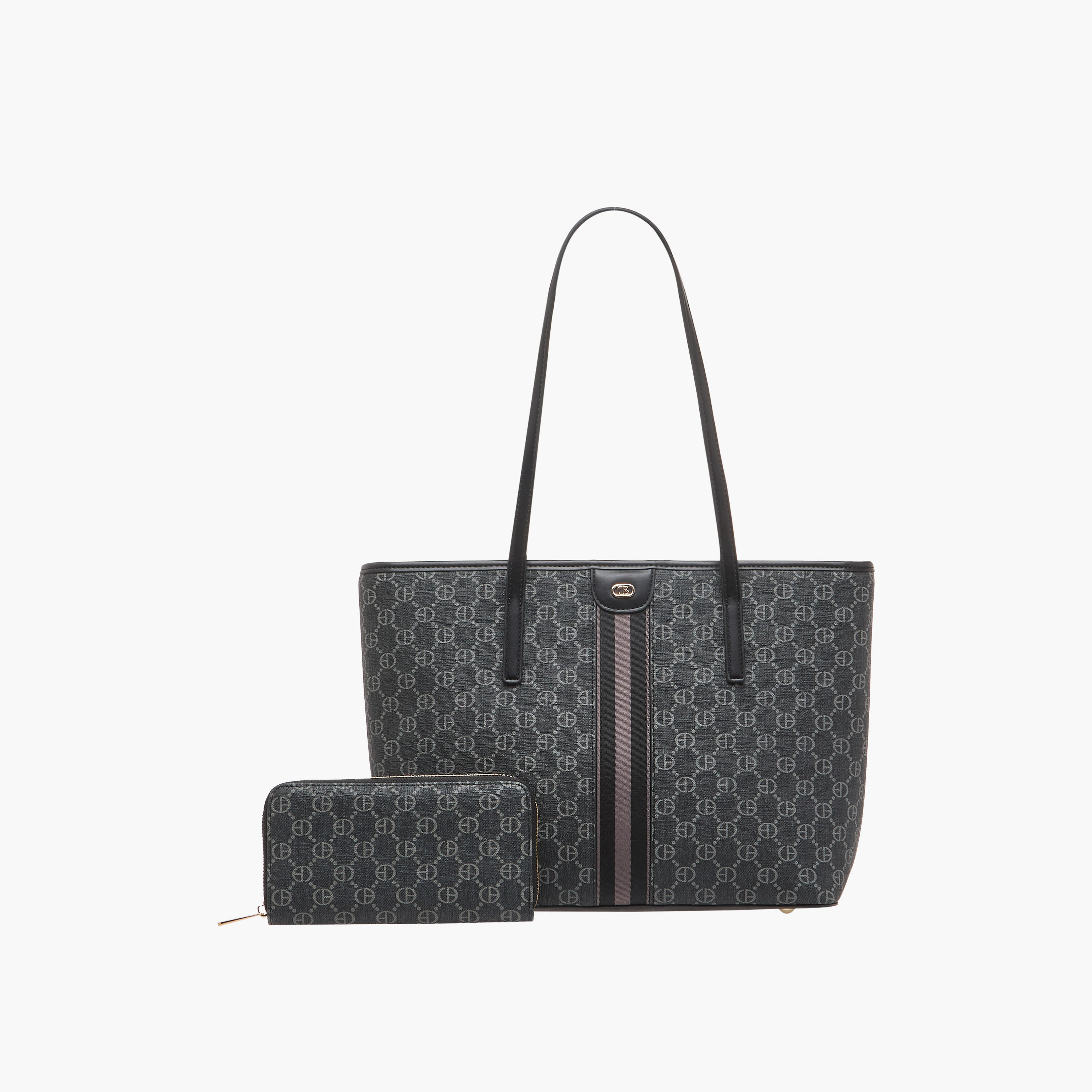 Chrisbella Monogram Print Tote Bag with Zip Around Wallet-women-bagsandwallets-handbags-image-1