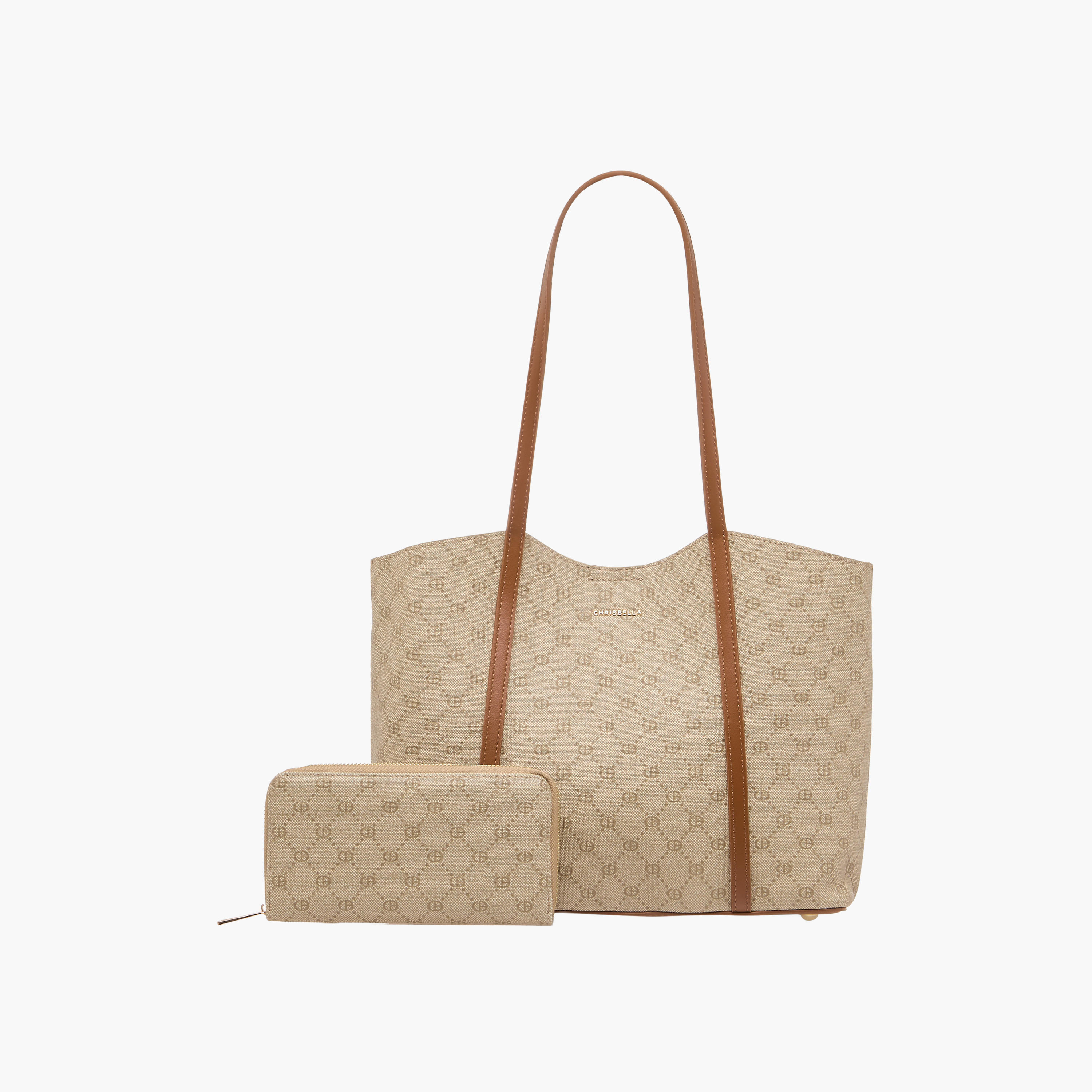 شنطة توتي بطبعات مونوجرام مع محفظة بسحاب إغلاق دائري من كريسبيلا-women-bagsandwallets-handbags-image-1