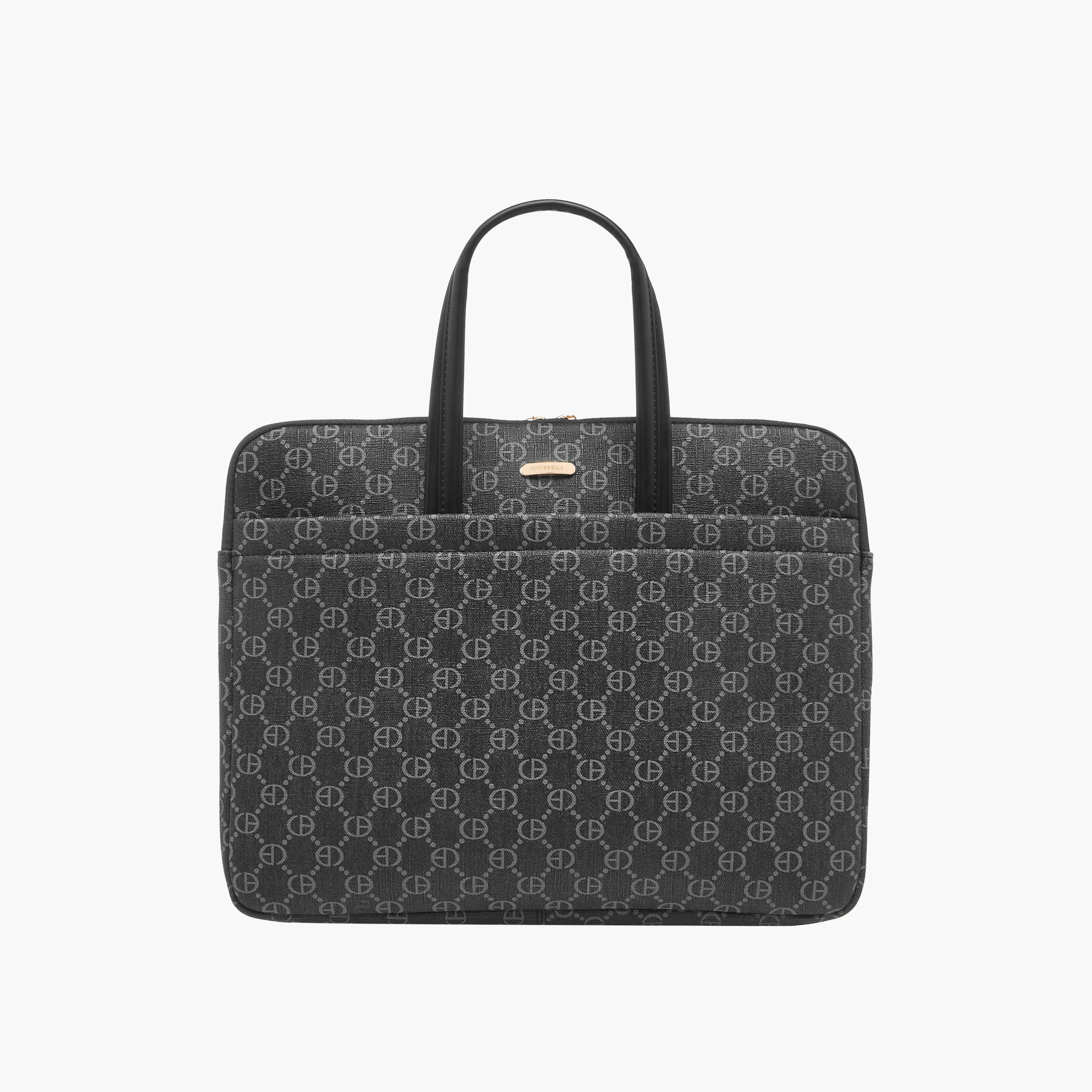 Chrisbella Monogram Print Laptop Bag with Top Handles-women-bagsandwallets-handbags-image-1