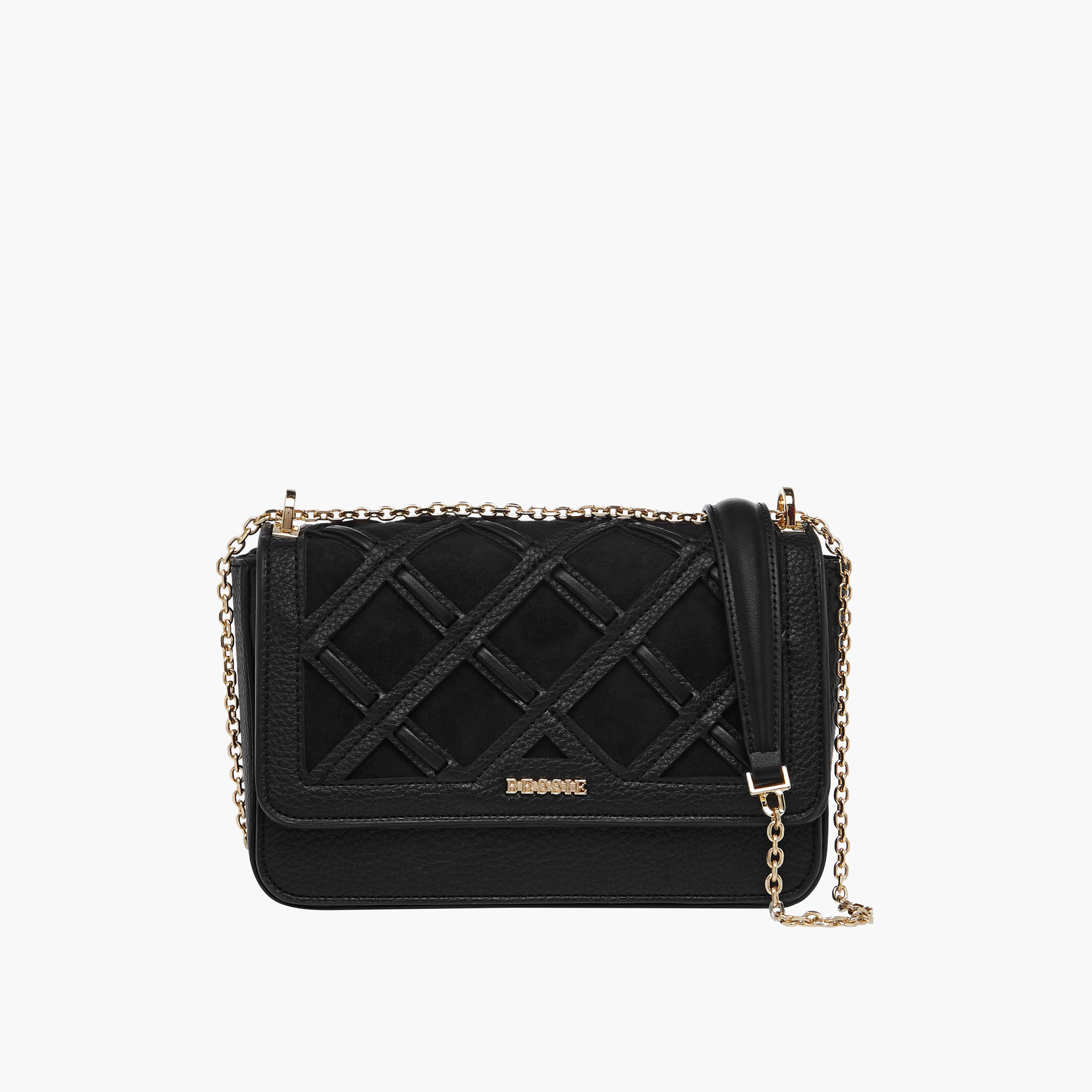 Bessie London Textured Crossbody Bag with Flap Closure-women-bagsandwallets-handbags-image-1