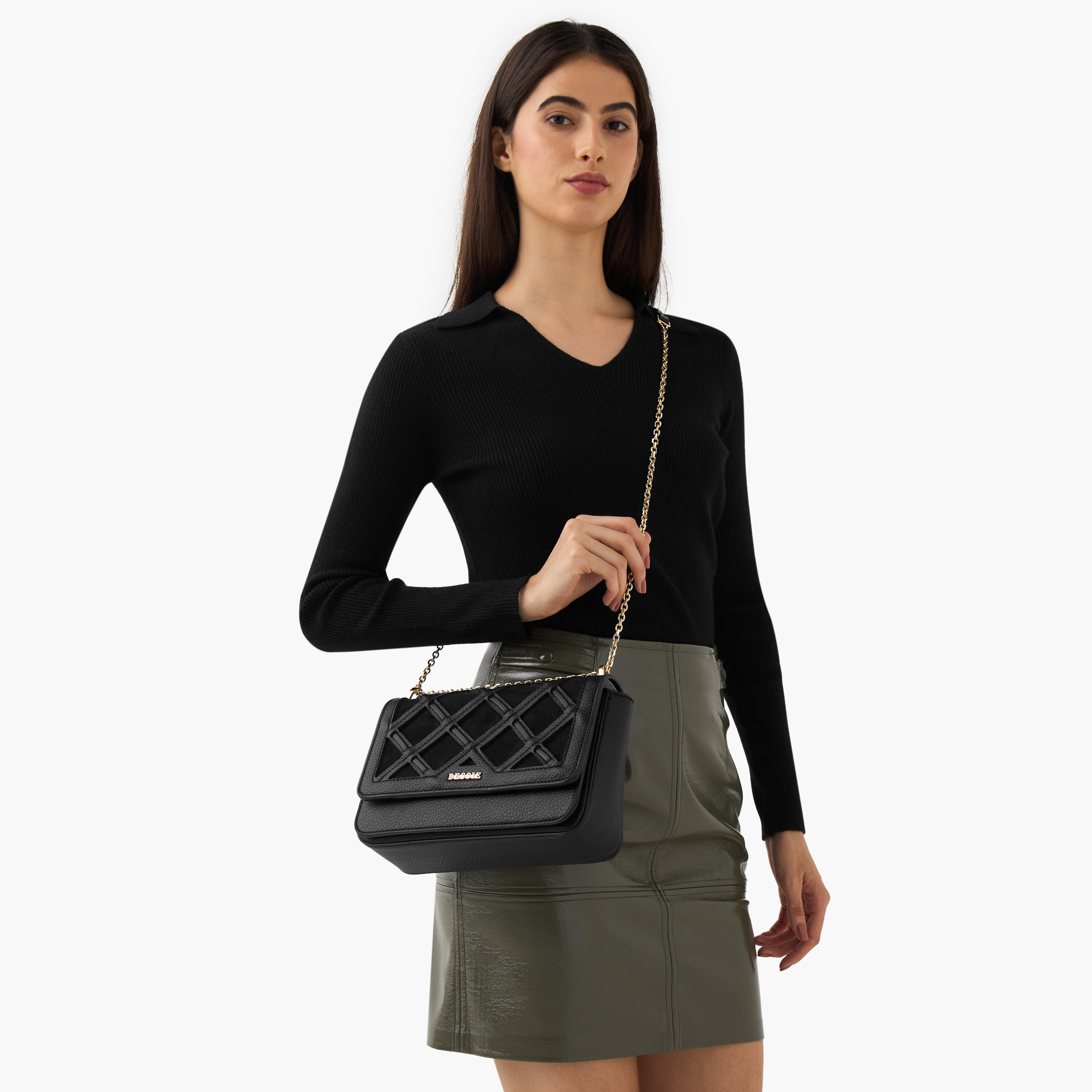 Bessie London Textured Crossbody Bag with Flap Closure-women-bagsandwallets-handbags-image-2