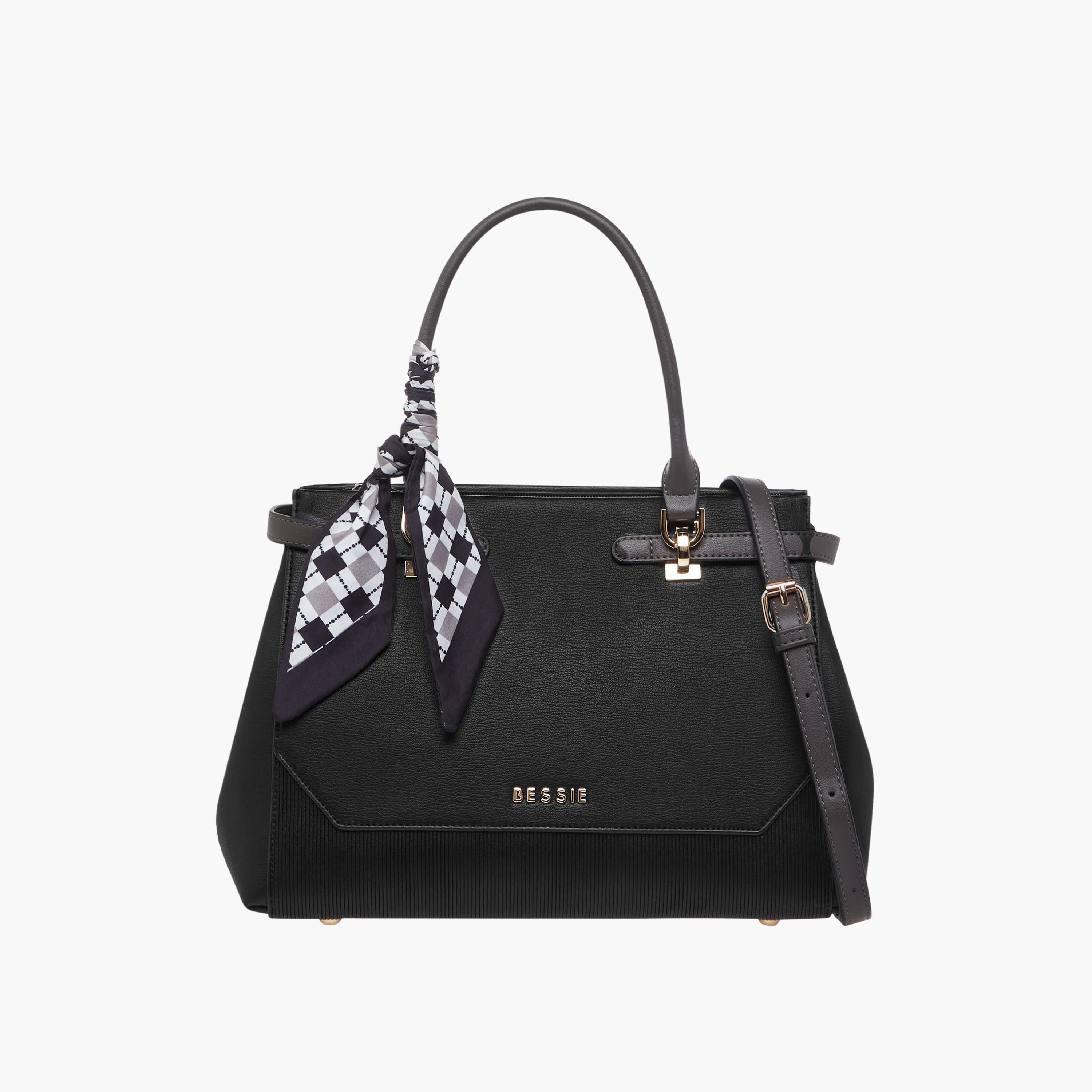 Bessie London Scarf Accent Tote Bag with Detachable Strap-women-bagsandwallets-handbags-image-1