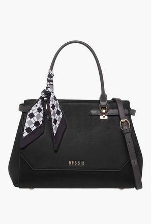 Bessie London Scarf Accent Tote Bag with Detachable Strap-women-image-1
