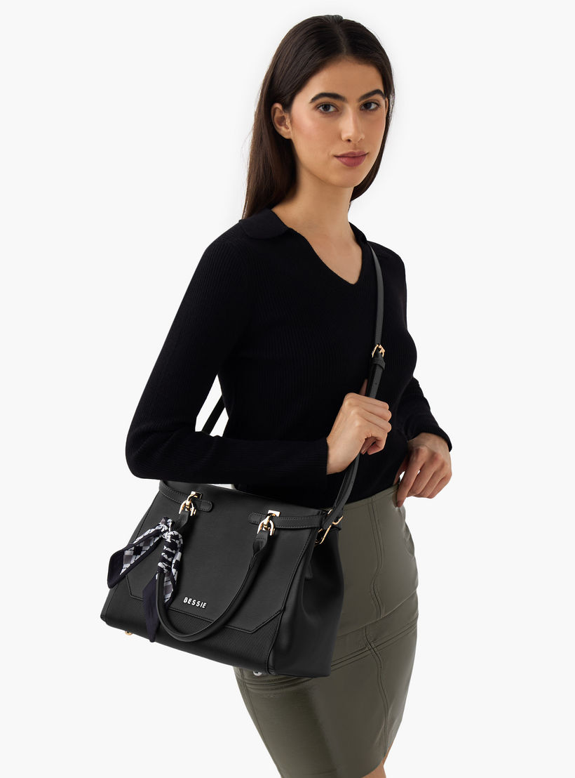 Bessie London Scarf Accent Tote Bag with Detachable Strap-women-bagsandwallets-handbags-image-2