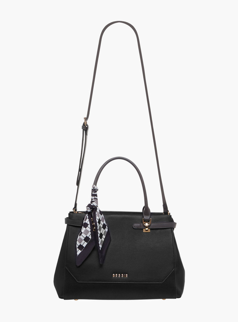 Bessie London Scarf Accent Tote Bag with Detachable Strap-women-bagsandwallets-handbags-image-3
