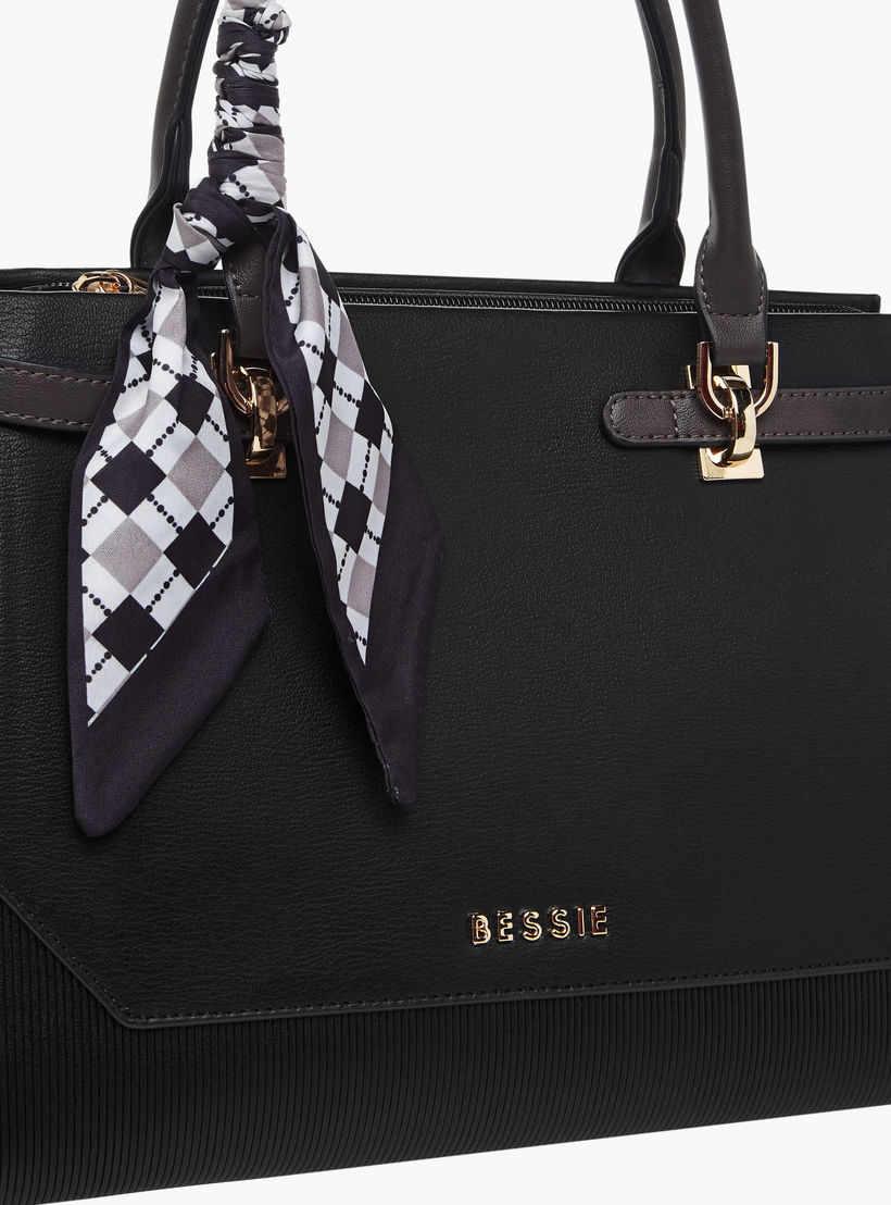 Bessie London Scarf Accent Tote Bag with Detachable Strap-women-bagsandwallets-handbags-image-5