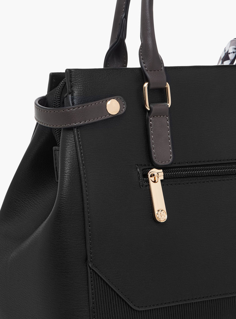 Bessie London Scarf Accent Tote Bag with Detachable Strap-women-bagsandwallets-handbags-image-6