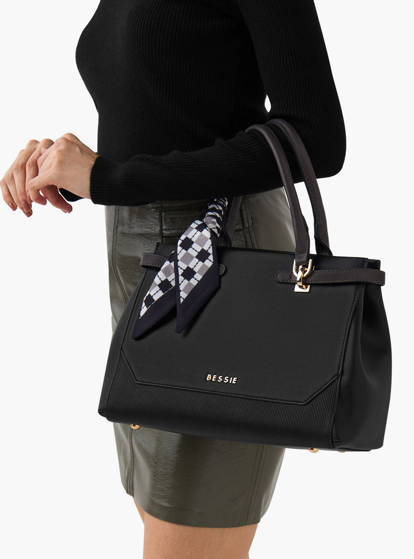 Bessie London Scarf Accent Tote Bag with Detachable Strap-women-bagsandwallets-handbags-image-8