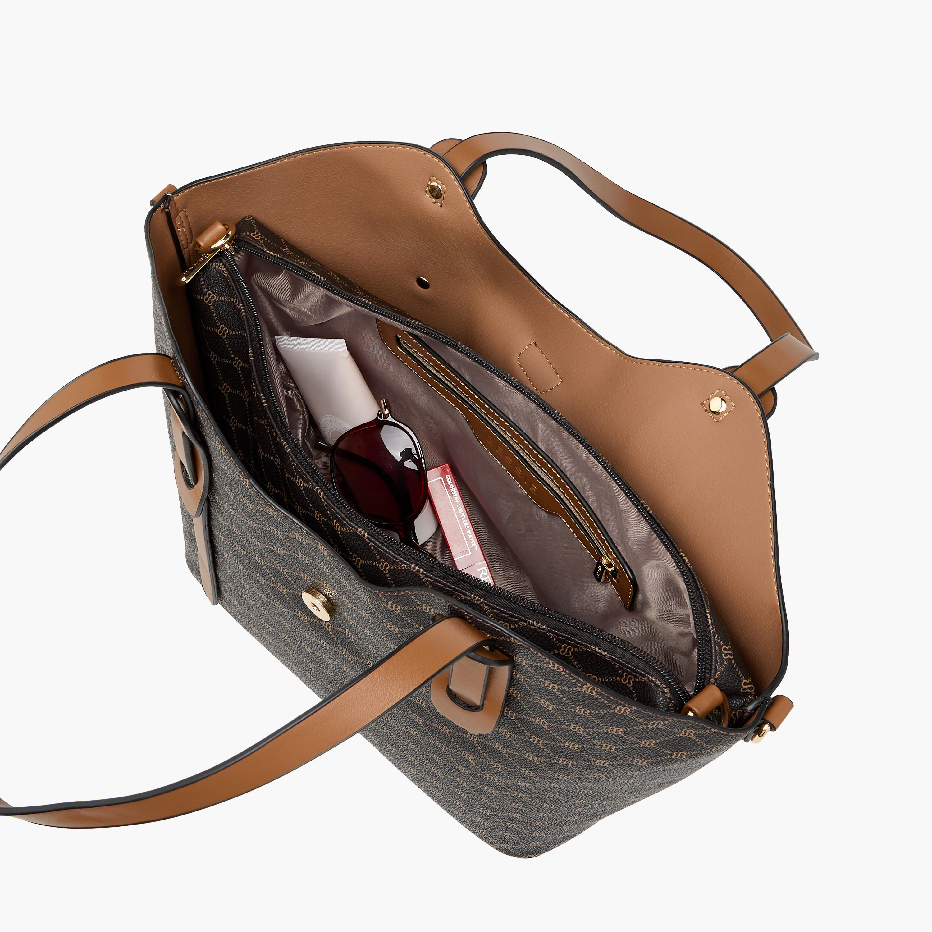 Bessie London Monogram Print Shopper Bag with Detachable Strap-women-bagsandwallets-handbags-image-10