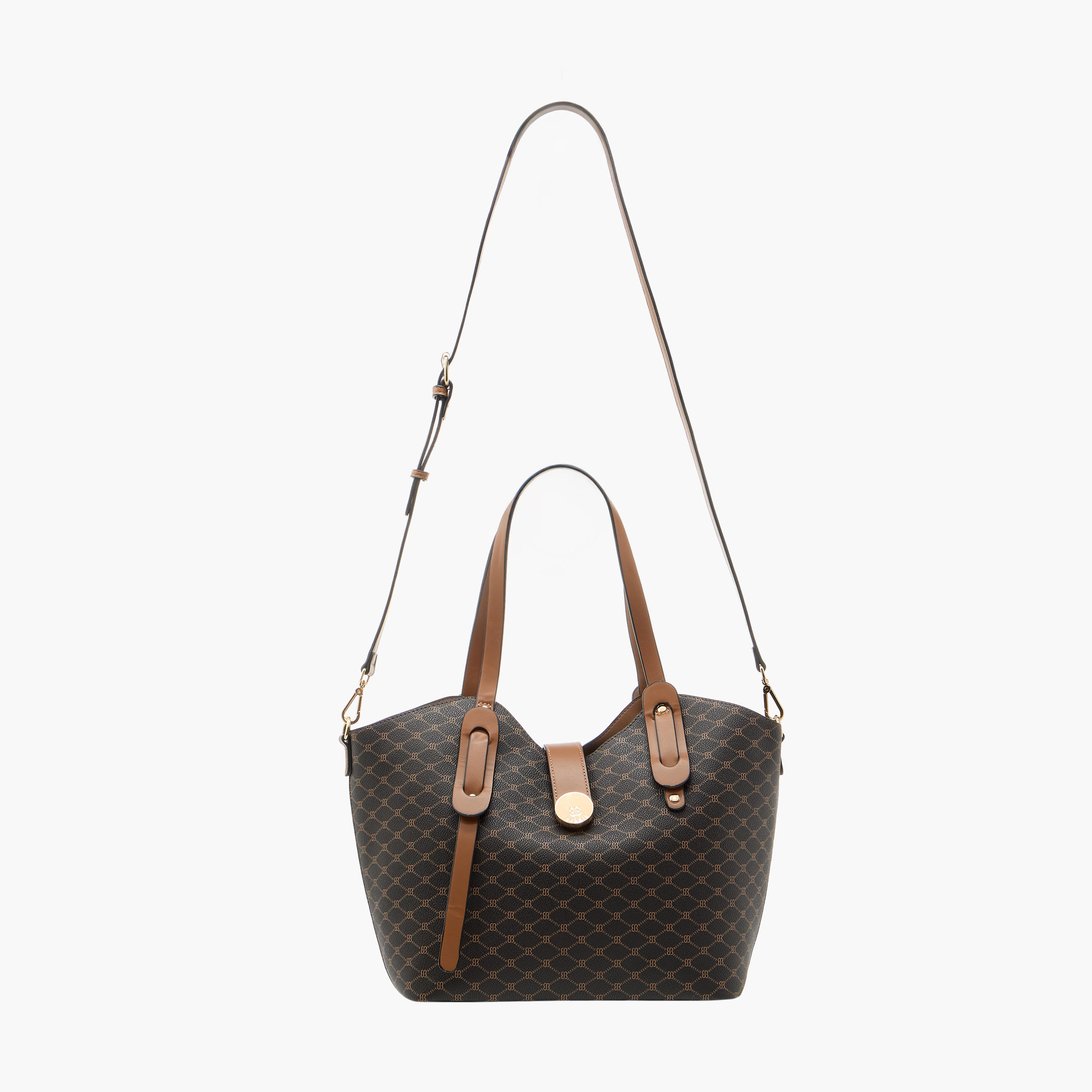 Bessie London Monogram Print Shopper Bag with Detachable Strap-women-bagsandwallets-handbags-image-3