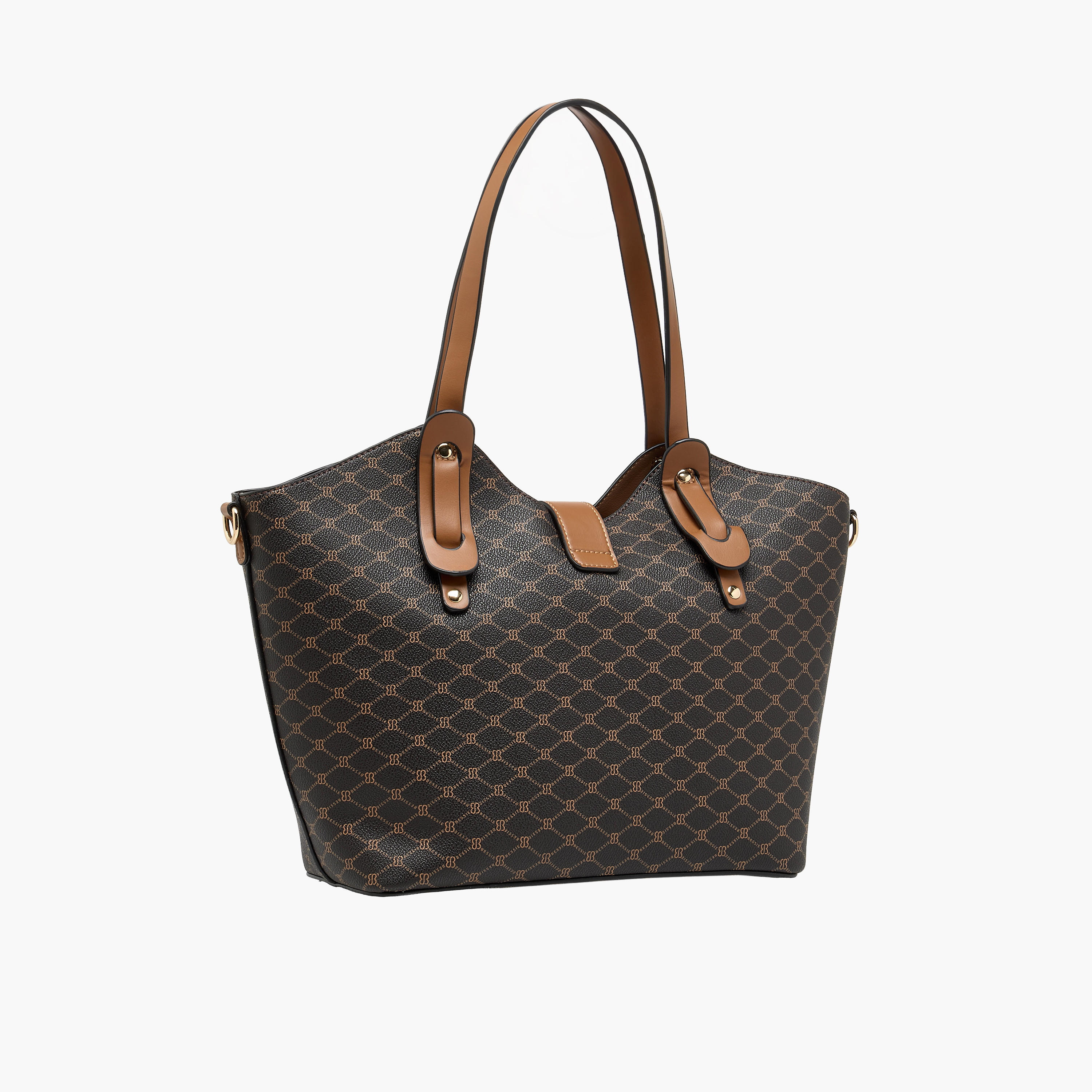 Bessie London Monogram Print Shopper Bag with Detachable Strap-women-bagsandwallets-handbags-image-4