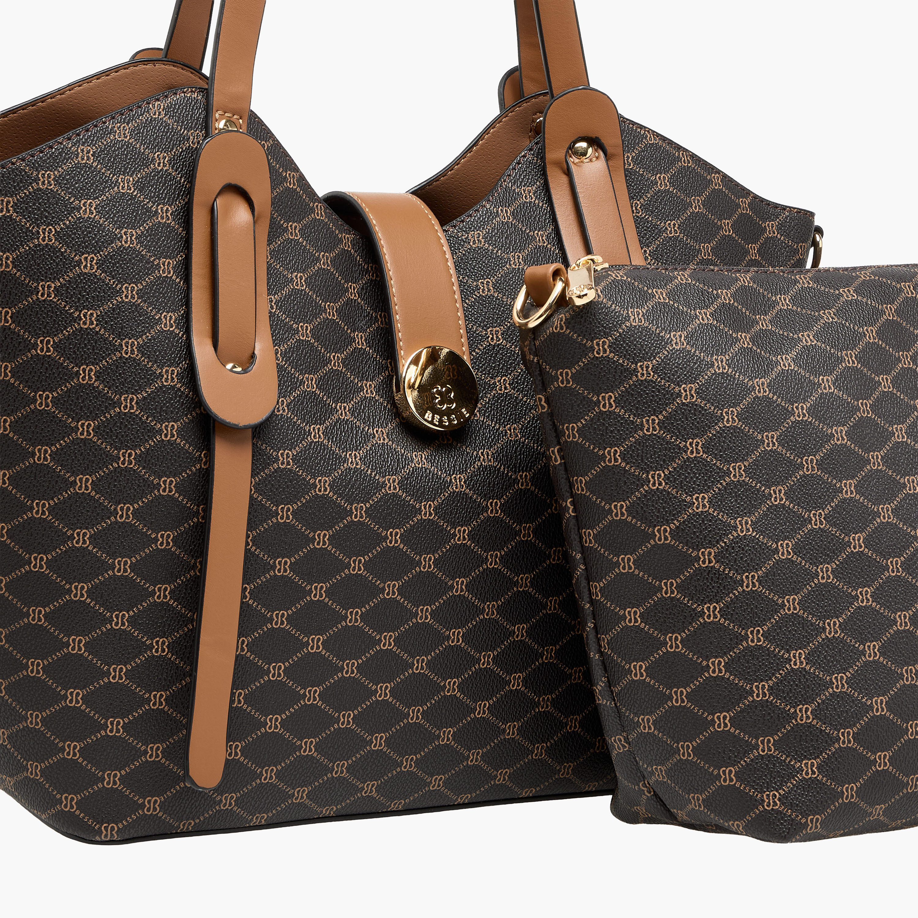 Bessie London Monogram Print Shopper Bag with Detachable Strap-women-bagsandwallets-handbags-image-6