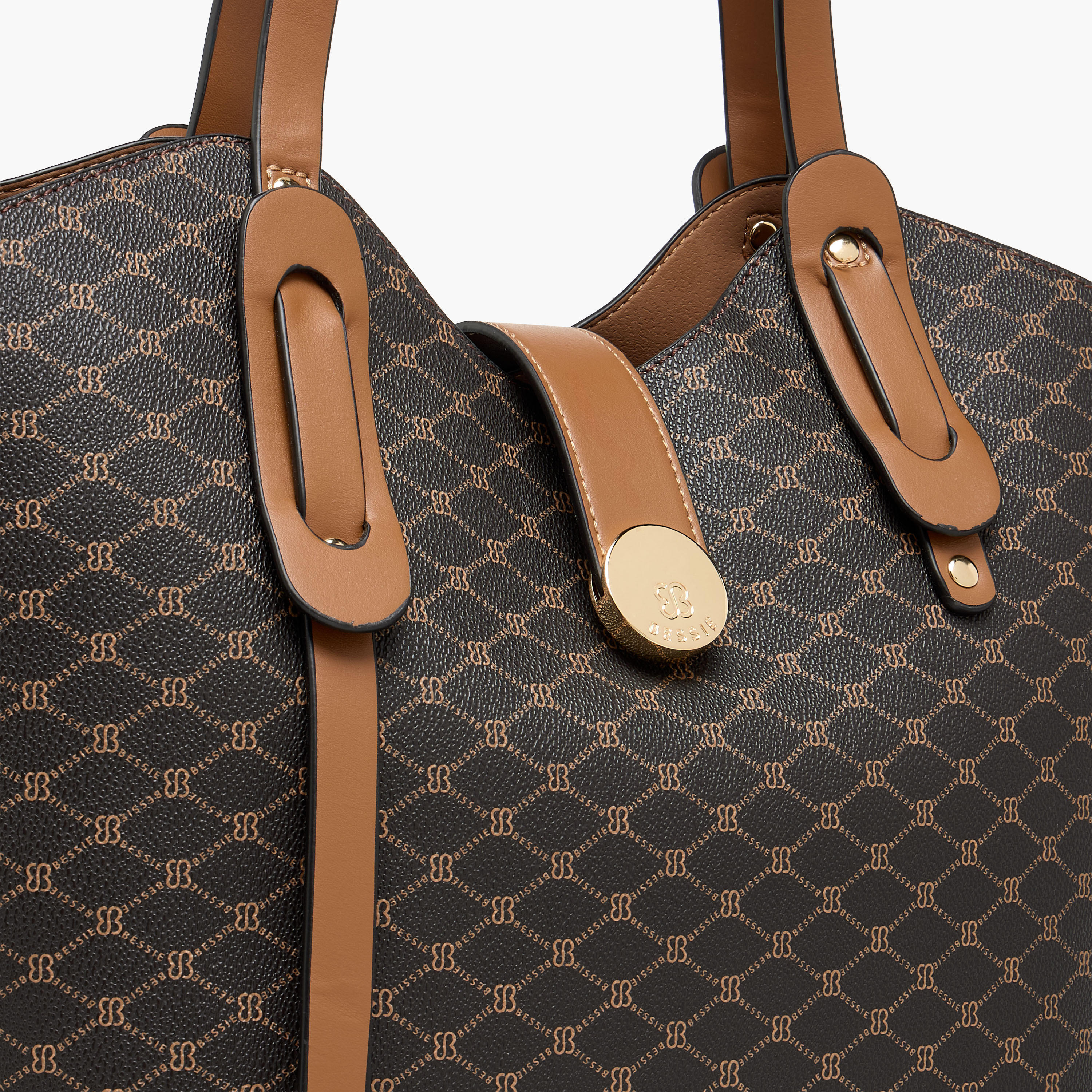 Bessie London Monogram Print Shopper Bag with Detachable Strap-women-bagsandwallets-handbags-image-7
