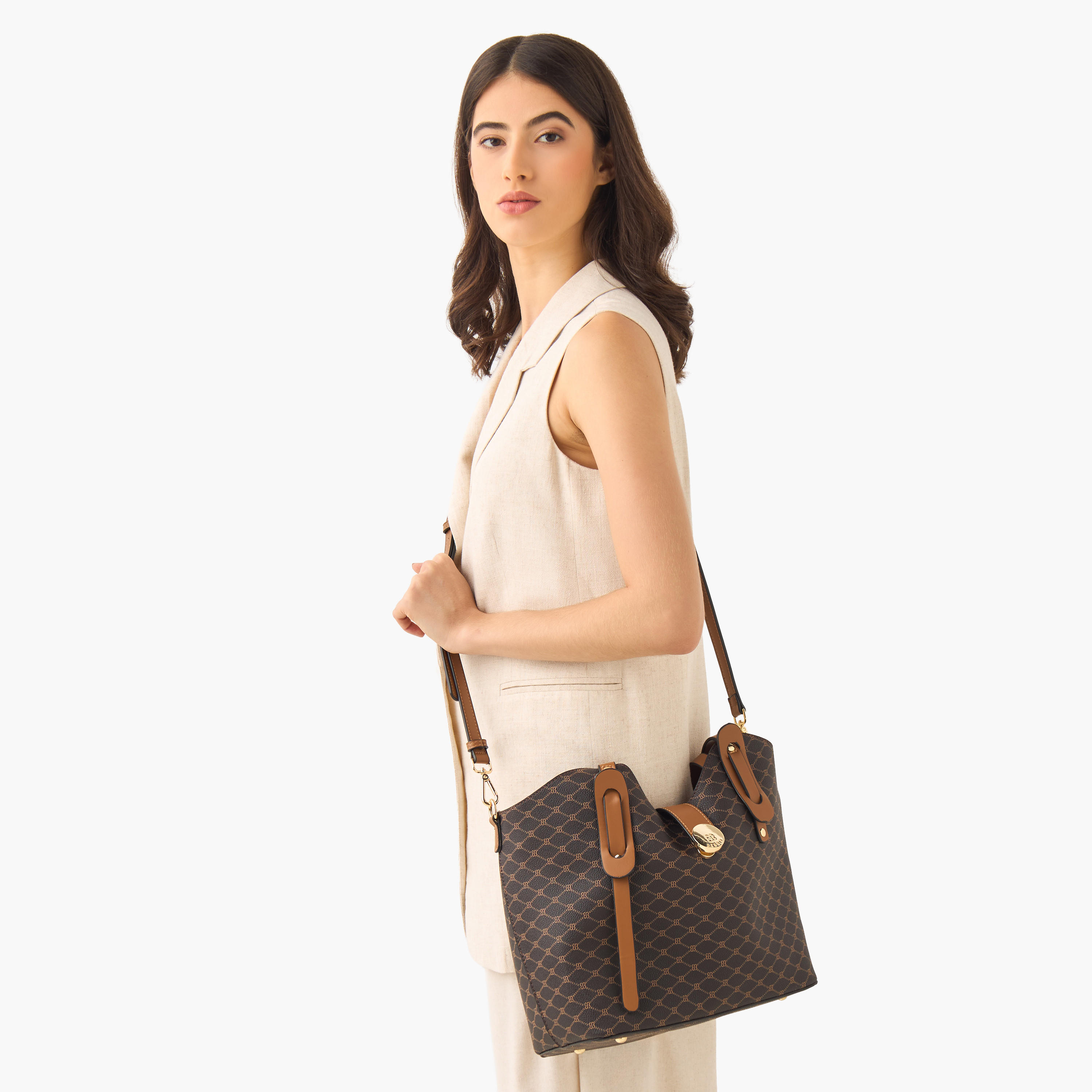 Bessie London Monogram Print Shopper Bag with Detachable Strap-women-bagsandwallets-handbags-image-9