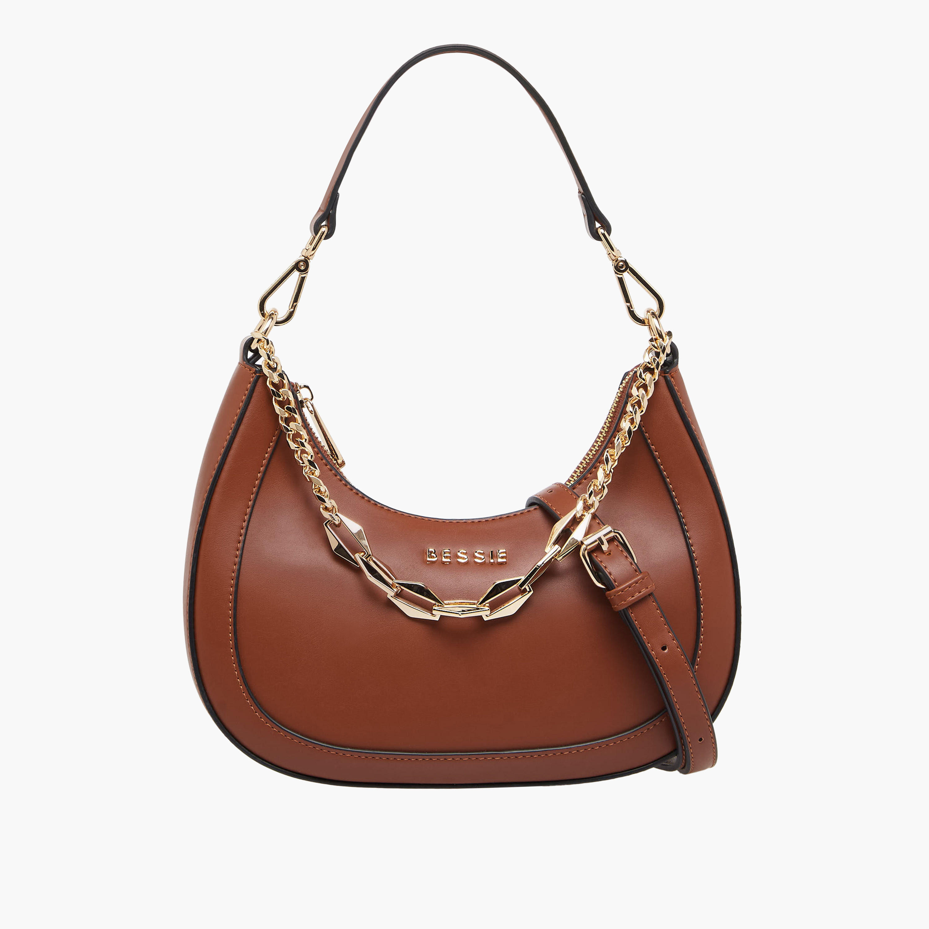 Bessie London Solid Baguette Bag with Zip Closure-women-bagsandwallets-handbags-image-1