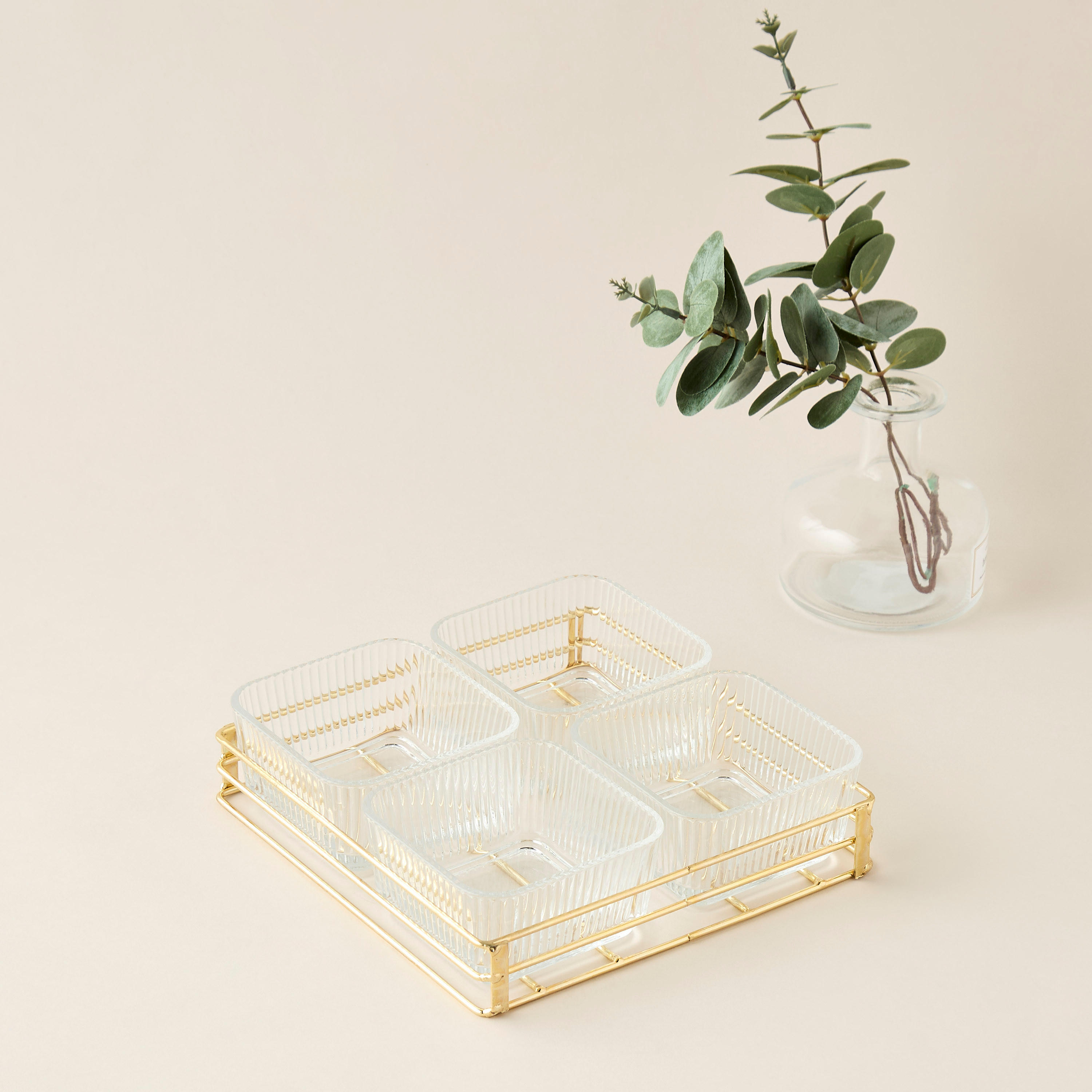 Shifaf Ribbed 4-Piece Glass Bowl Set with Stand-household-dining-dinnerware-bowls-image-1