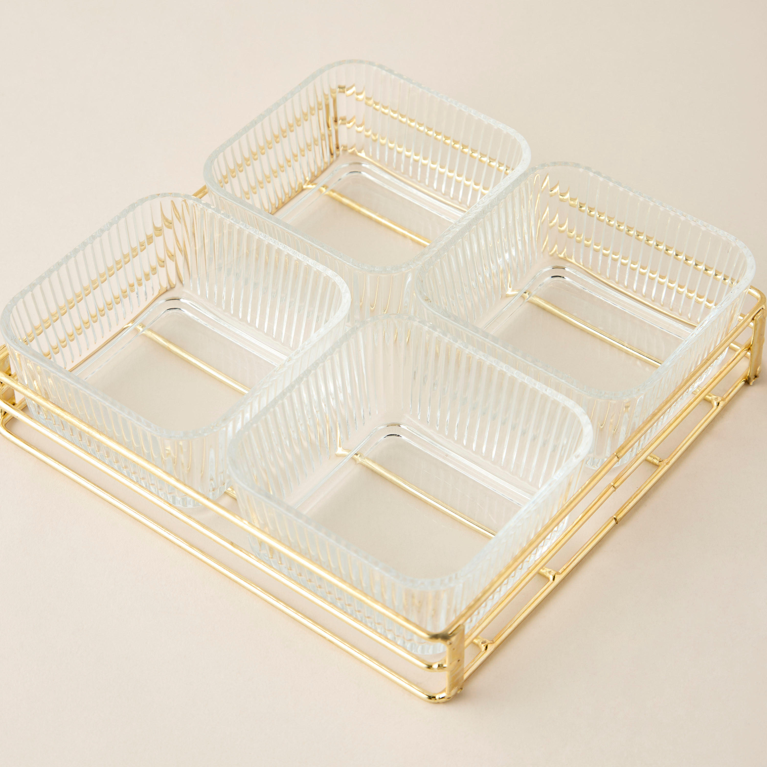 Shifaf Ribbed 4-Piece Glass Bowl Set with Stand-household-dining-dinnerware-bowls-image-4