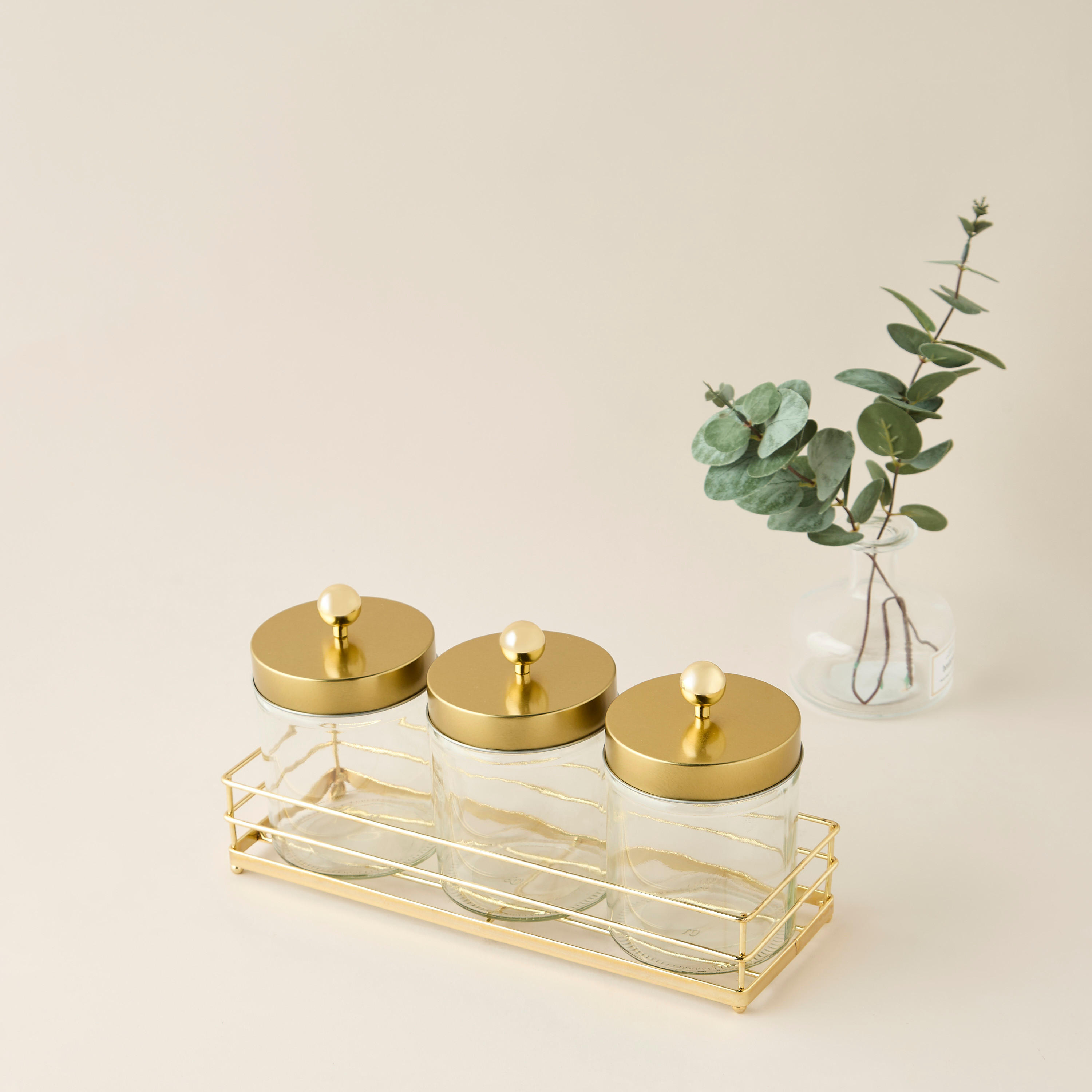 Glass 3-Piece Canister Set with Rack - 600 ml-household-kitchen-foodstorage-containers-image-1