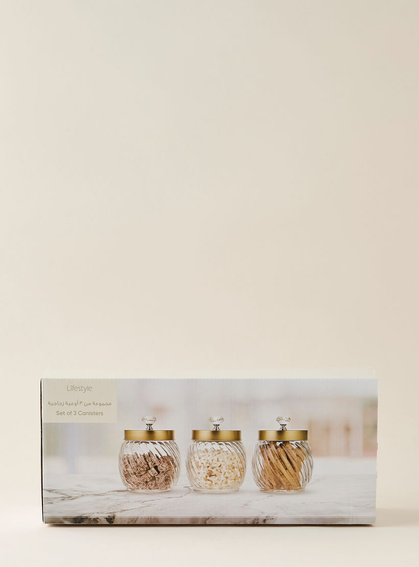 Ribbed 3-Piece Glass Canister Set with Knob Accent Lid - 960 ml-household-kitchen-foodstorage-containers-image-6