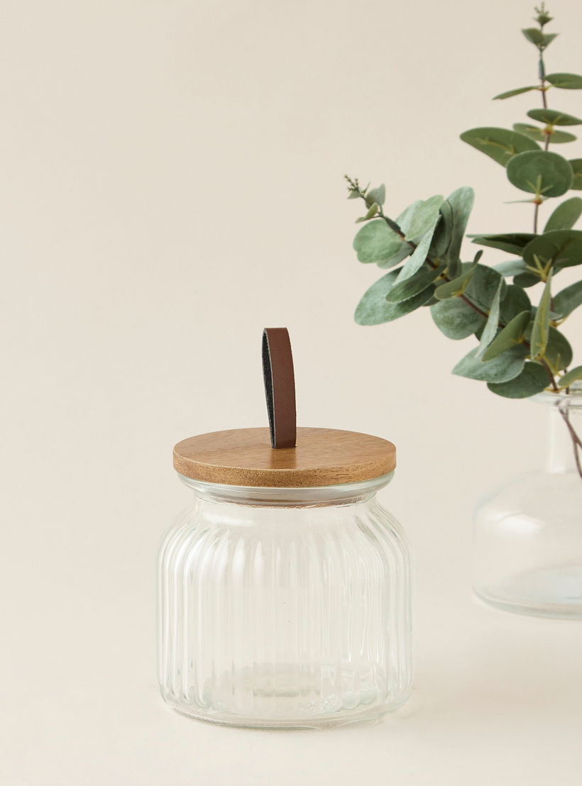 Ribbed 3-Piece Glass Canister Set with Wooden Lid - 720 ml-household-kitchen-foodstorage-containers-image-3