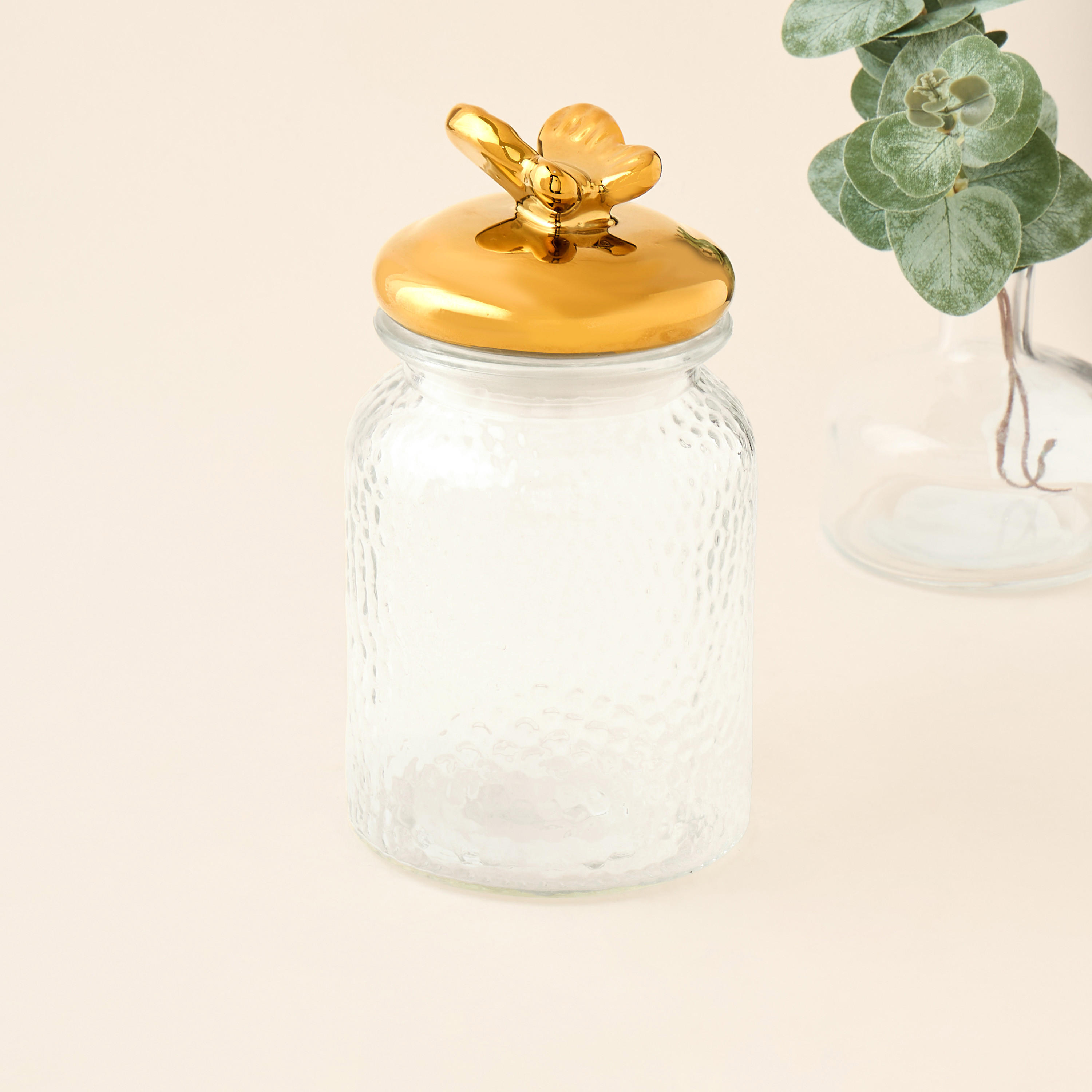 Textured Glass Canister with Butterfly Accent Lid - 980 ml-household-kitchen-foodstorage-canistersandjars-image-1