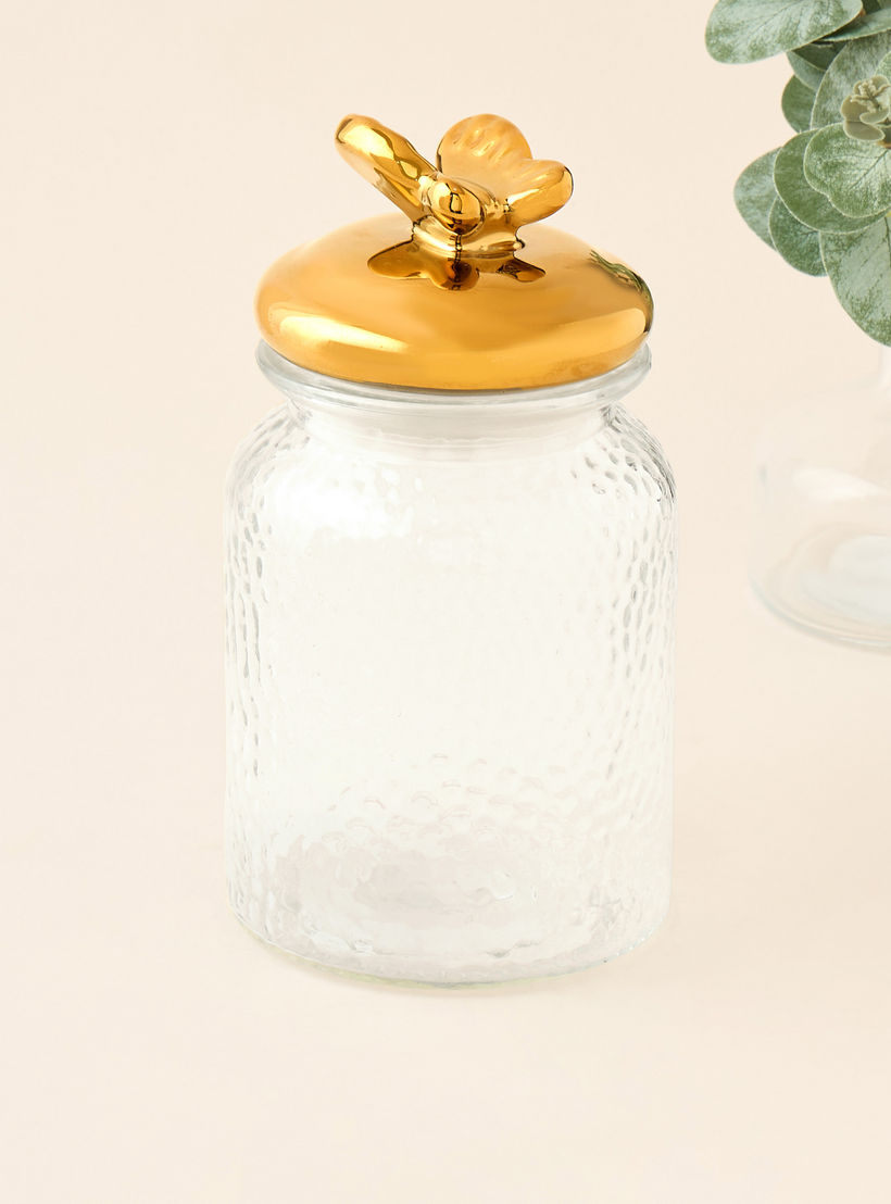 Textured Glass Canister with Butterfly Accent Lid - 980 ml-household-kitchen-foodstorage-canistersandjars-image-1