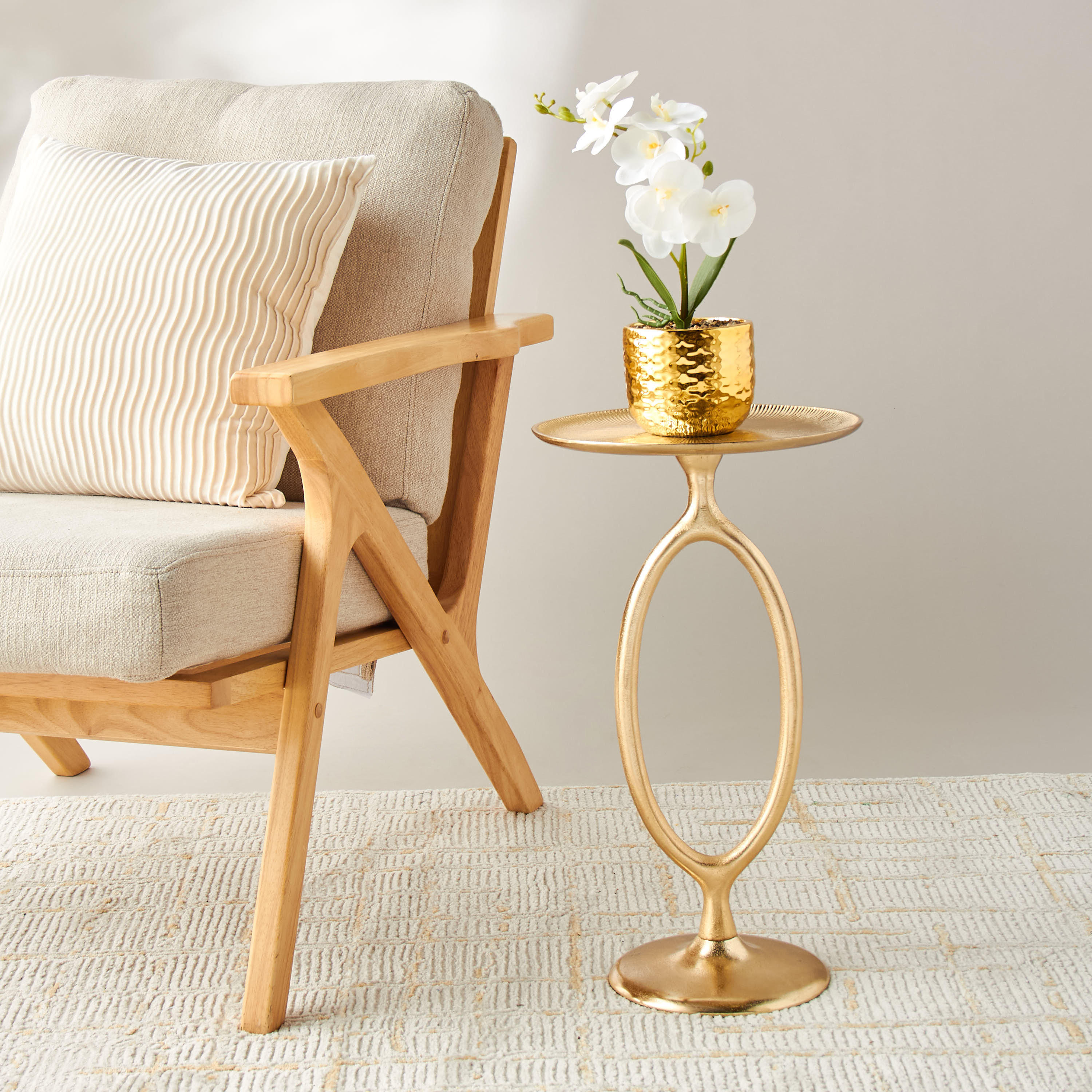 Ribbed Oval Metal Top Accent Table - 30x55 cms-furniture-livingroom-sideandendtables-image-2