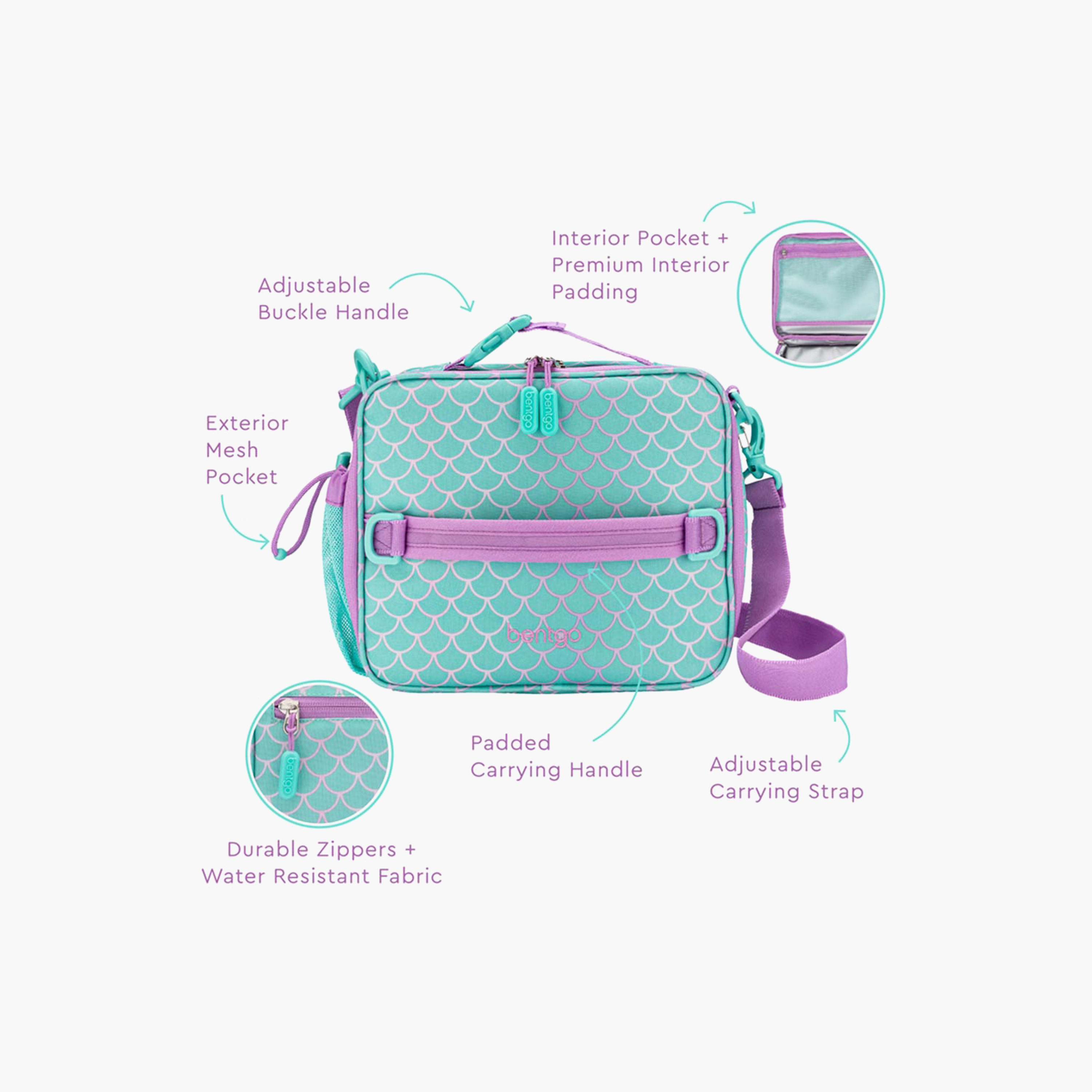 شنطة غداء معزولة بطبعات حورية البحر وسحاب إغلاق للأطفال من بنتجو-school-lunchessentials-lunchbags-image-2