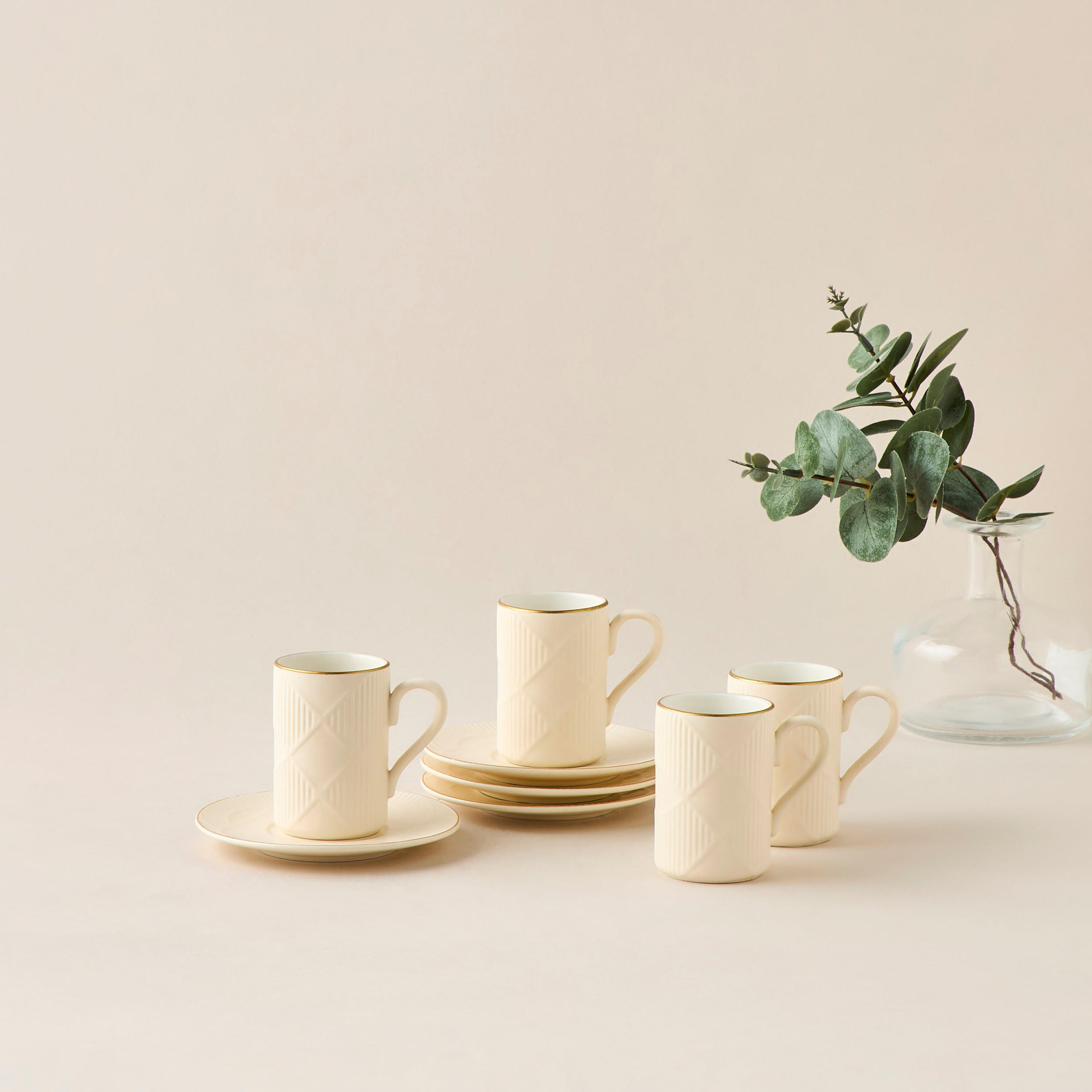 Hiba 8-Piece Embossed New Bone China Cup and Saucer Set-household-dining-teaandcoffee-teaandcoffeesets-image-1