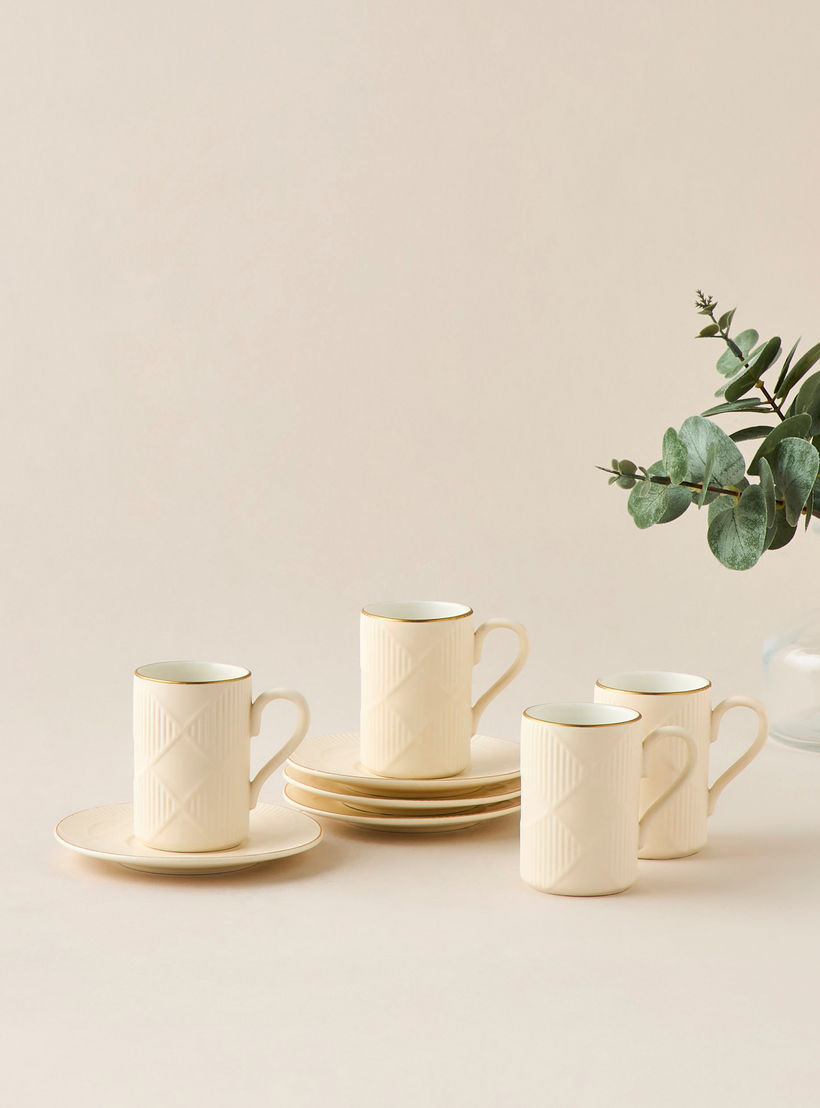 Hiba 8-Piece Embossed New Bone China Cup and Saucer Set-household-dining-teaandcoffee-teaandcoffeesets-image-1