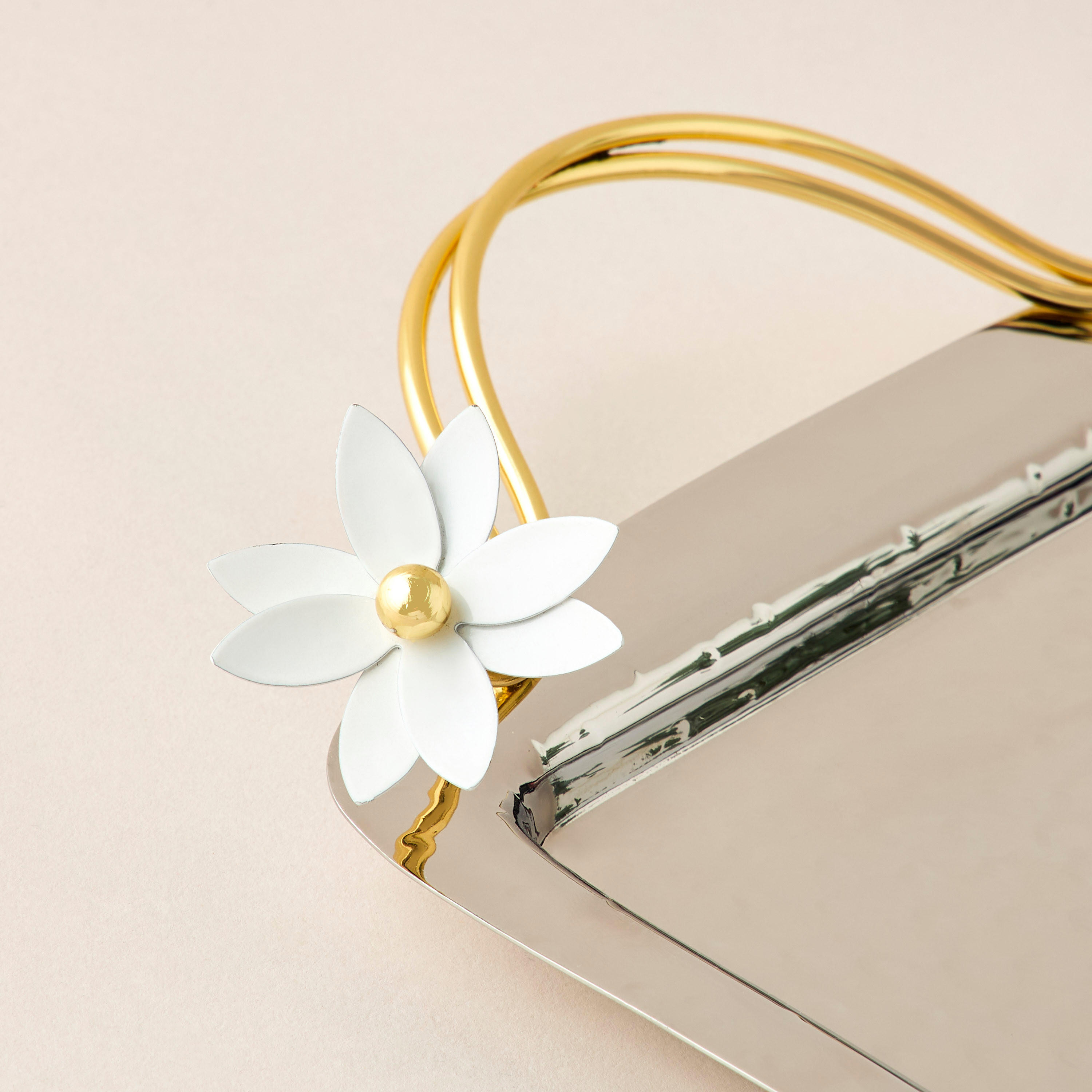 Floral Accent Steel Serving Tray with Handle - 52x24x7 cms-household-dining-serveware-servingtrays-image-3