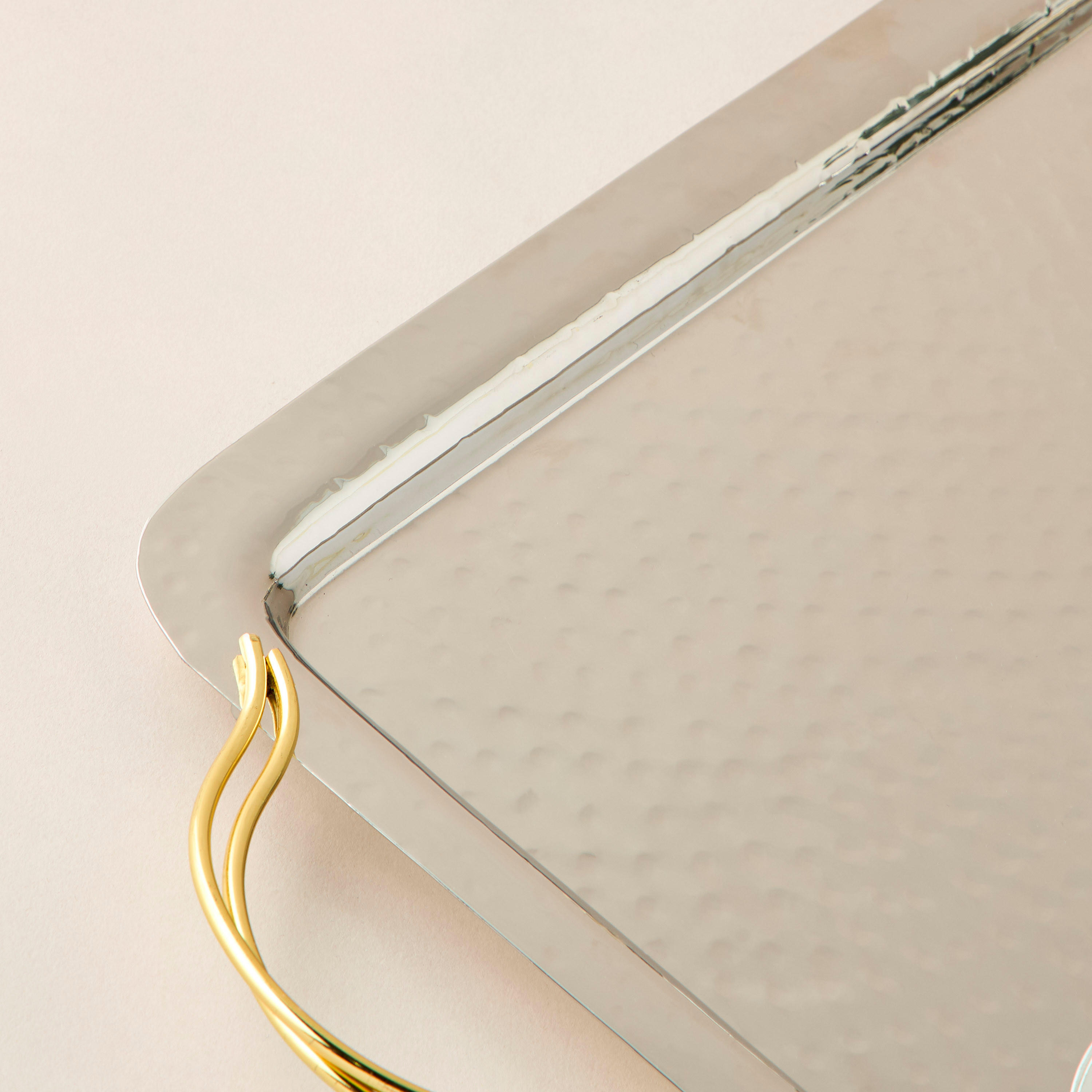 Floral Accent Steel Serving Tray with Handle - 52x24x7 cms-household-dining-serveware-servingtrays-image-4