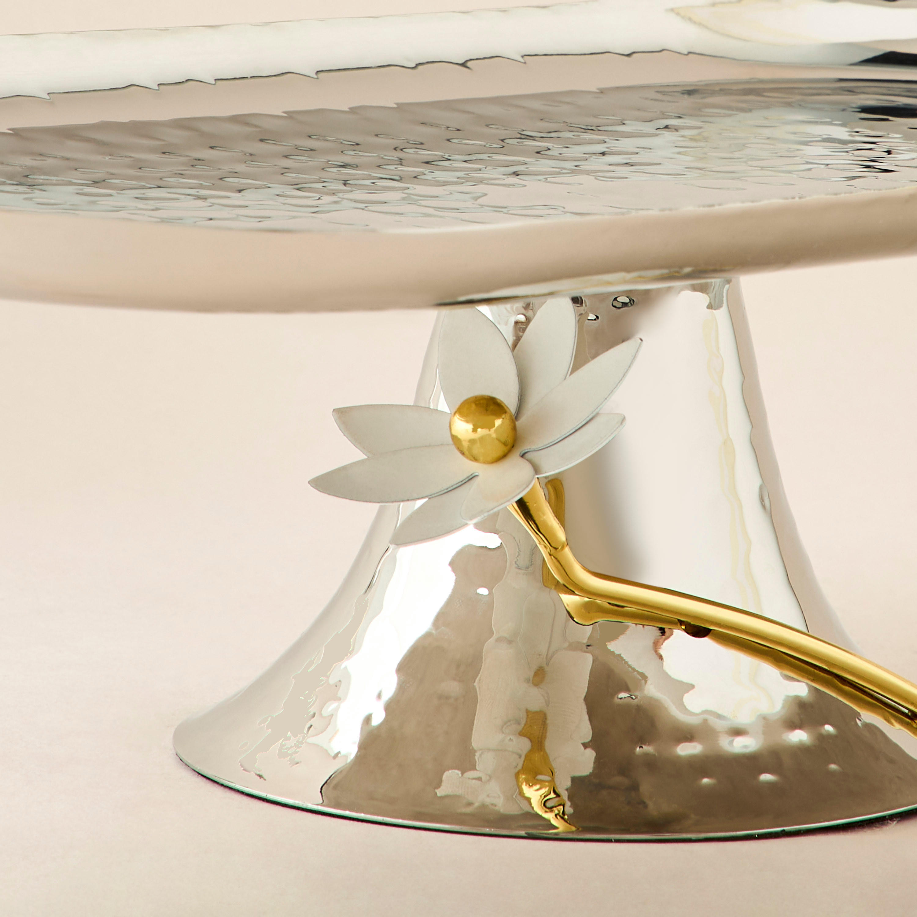 Floral Accent Steel Footed Serving Platter - 37x16x10 cms-household-dining-serveware-servingplatters-image-3
