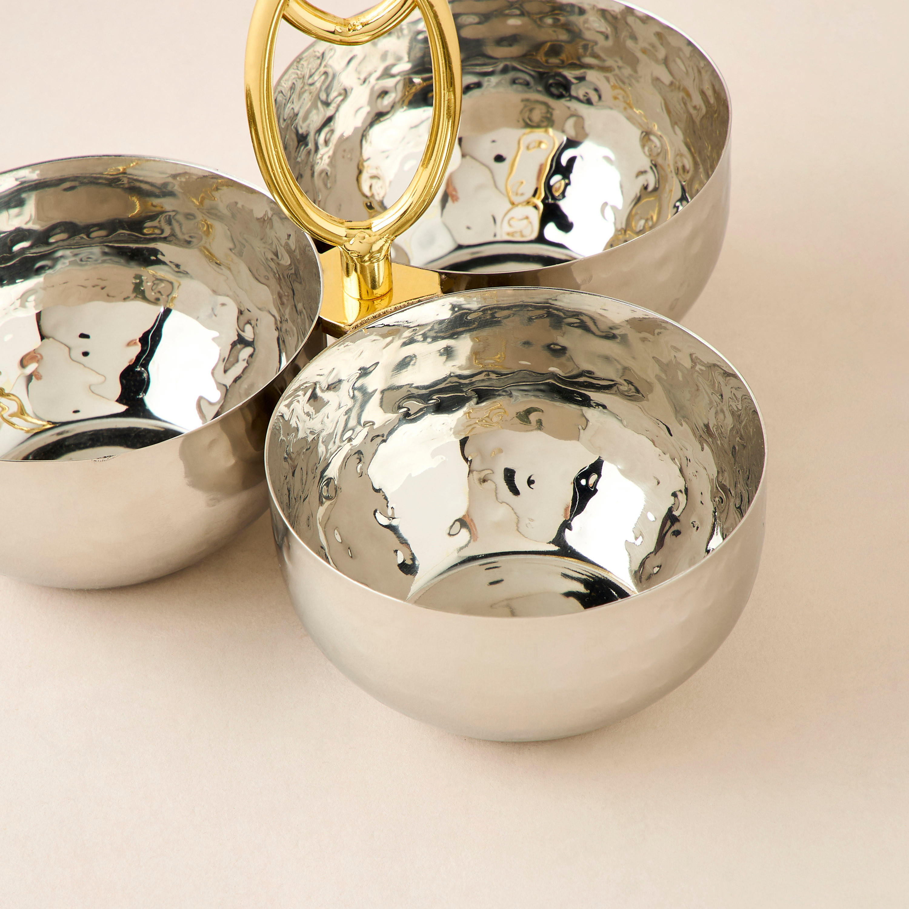 Textured Steel 3-Bowl Serveware with Handle - 18 cms-household-dining-dinnerware-bowls-image-4