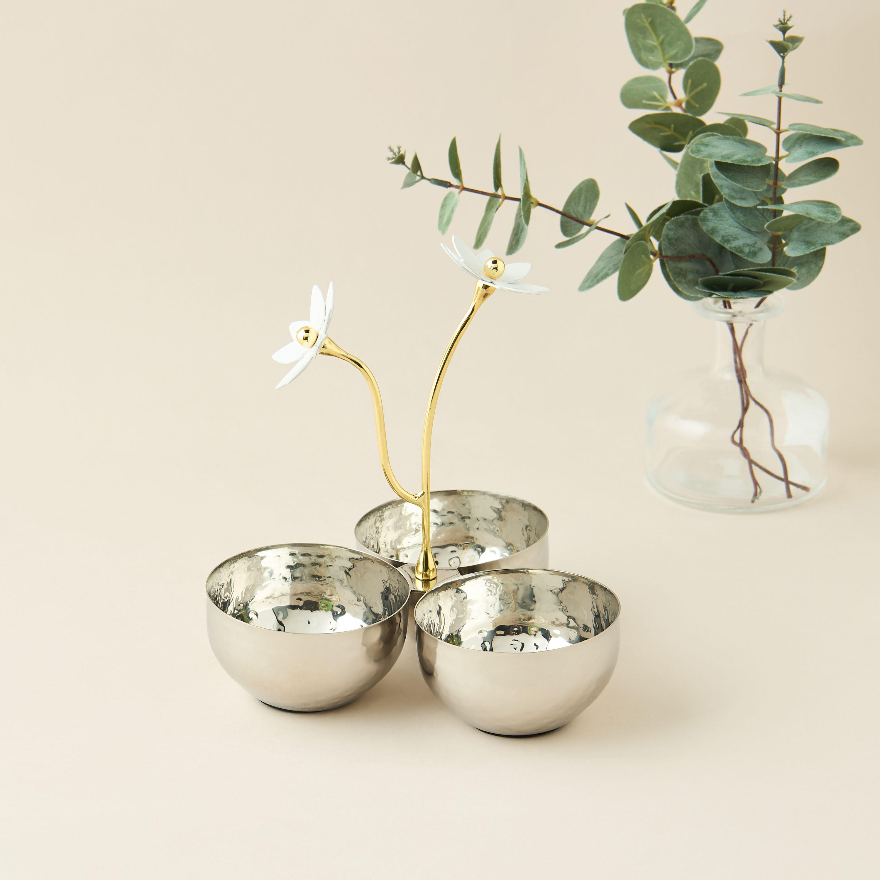 Floral Accent 3-Partition Nut Serving Bowl - 18x23 cms-household-dining-dinnerware-bowls-image-1