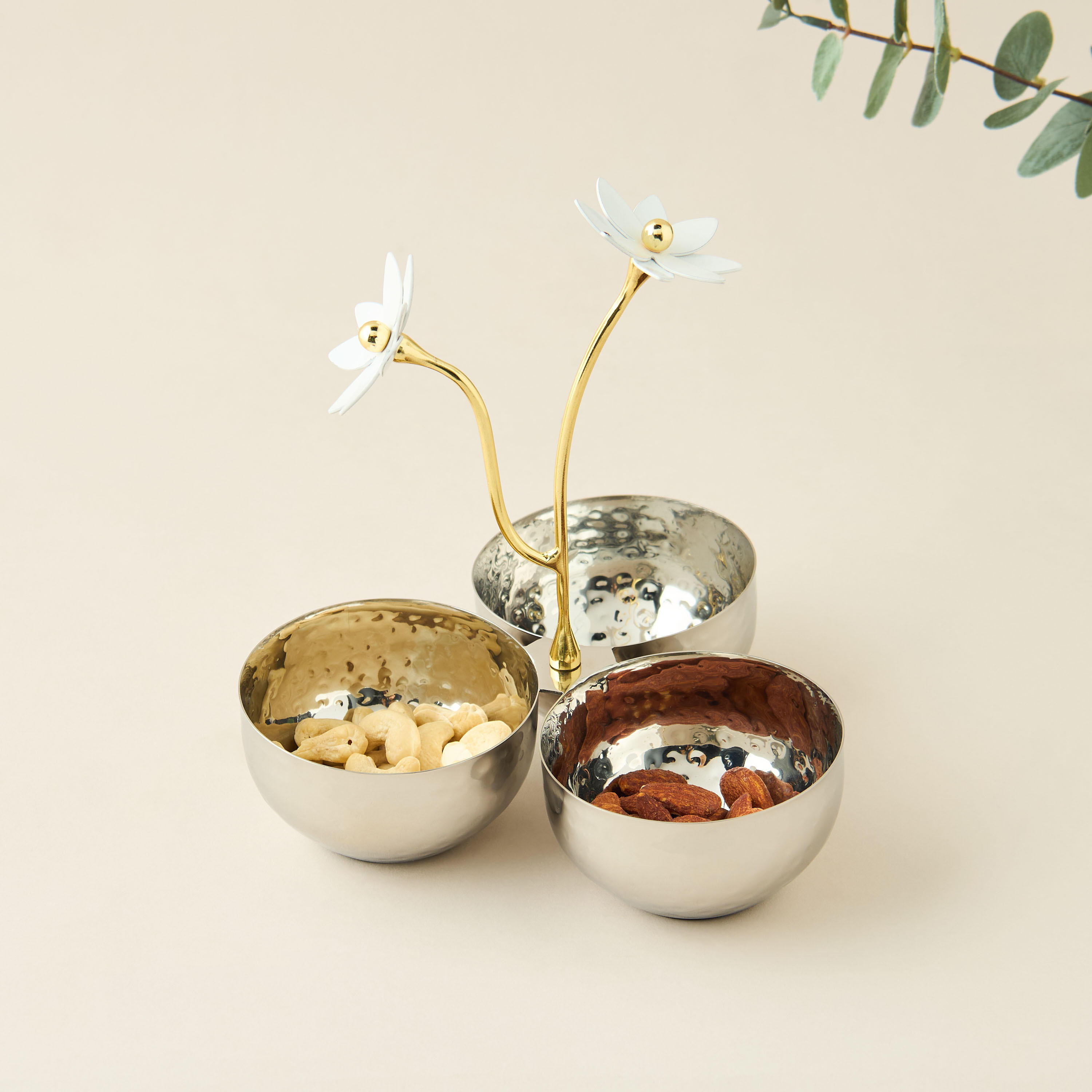 Floral Accent 3-Partition Nut Serving Bowl - 18x23 cms-household-dining-dinnerware-bowls-image-2