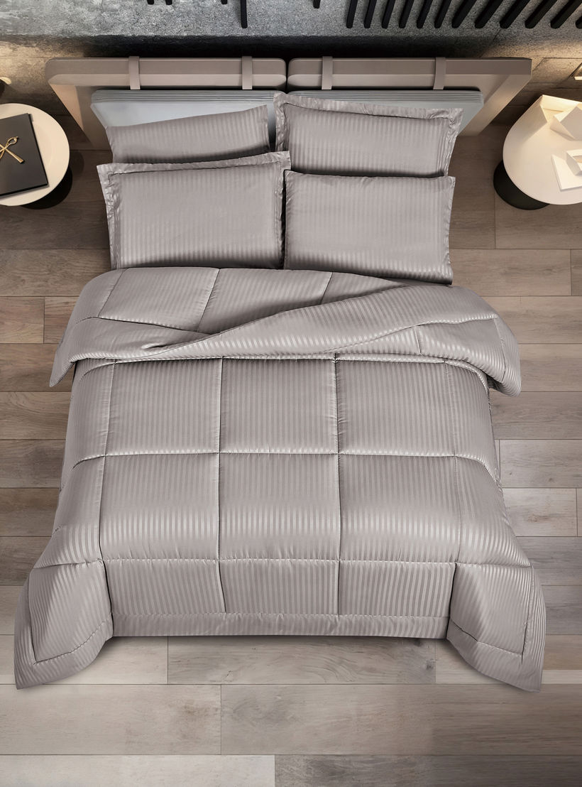 طقم لحاف كينج مخطط 6 قطع من يونيك هوم هامبتون - 240×260 سم-household-bedding-comfortersandbedspreads-bedinabag-image-2