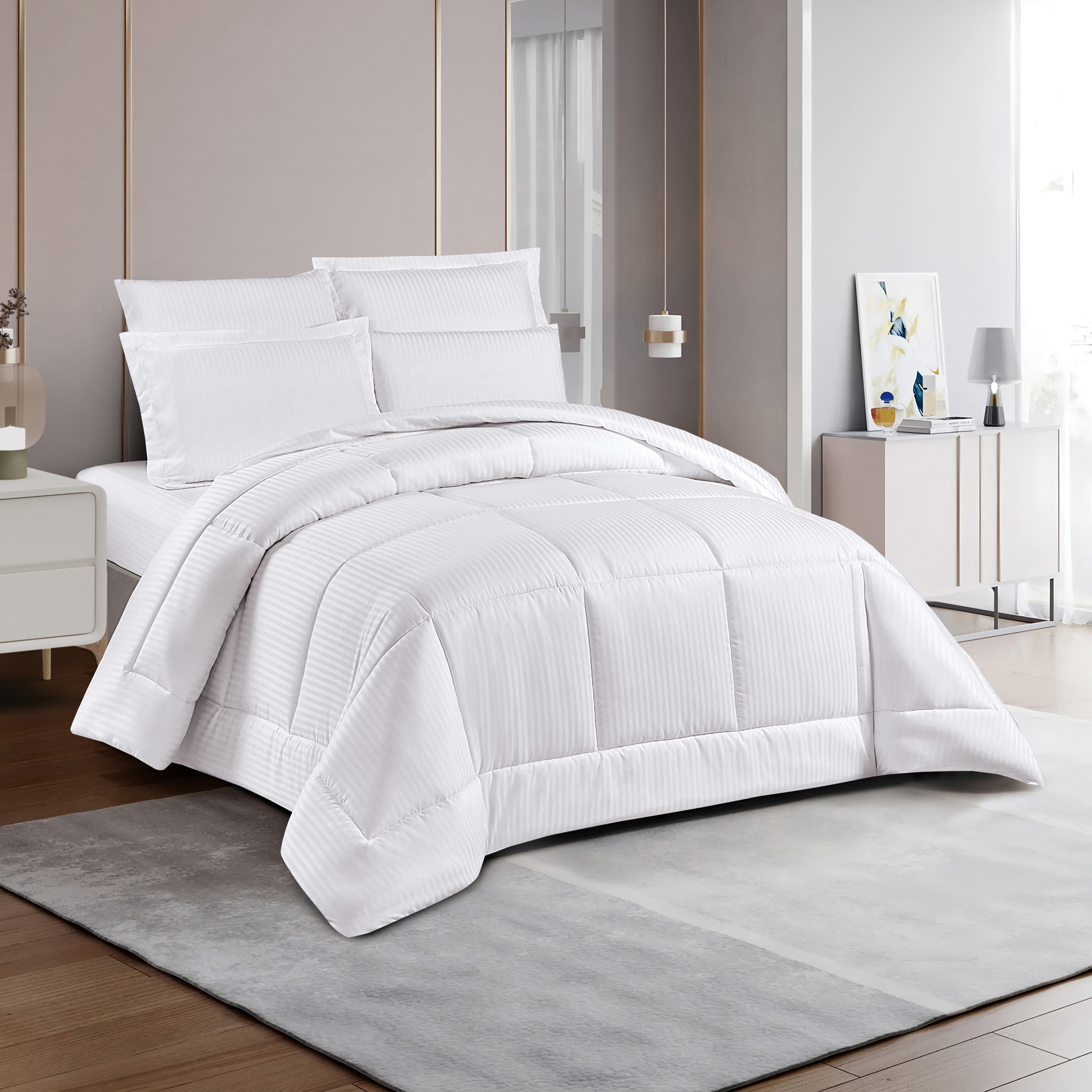 Unique Home Hampton 4-Piece Twin Striped Comforter Set - 240x170 cm-household-bedding-comfortersandbedspreads-comforters-image-1