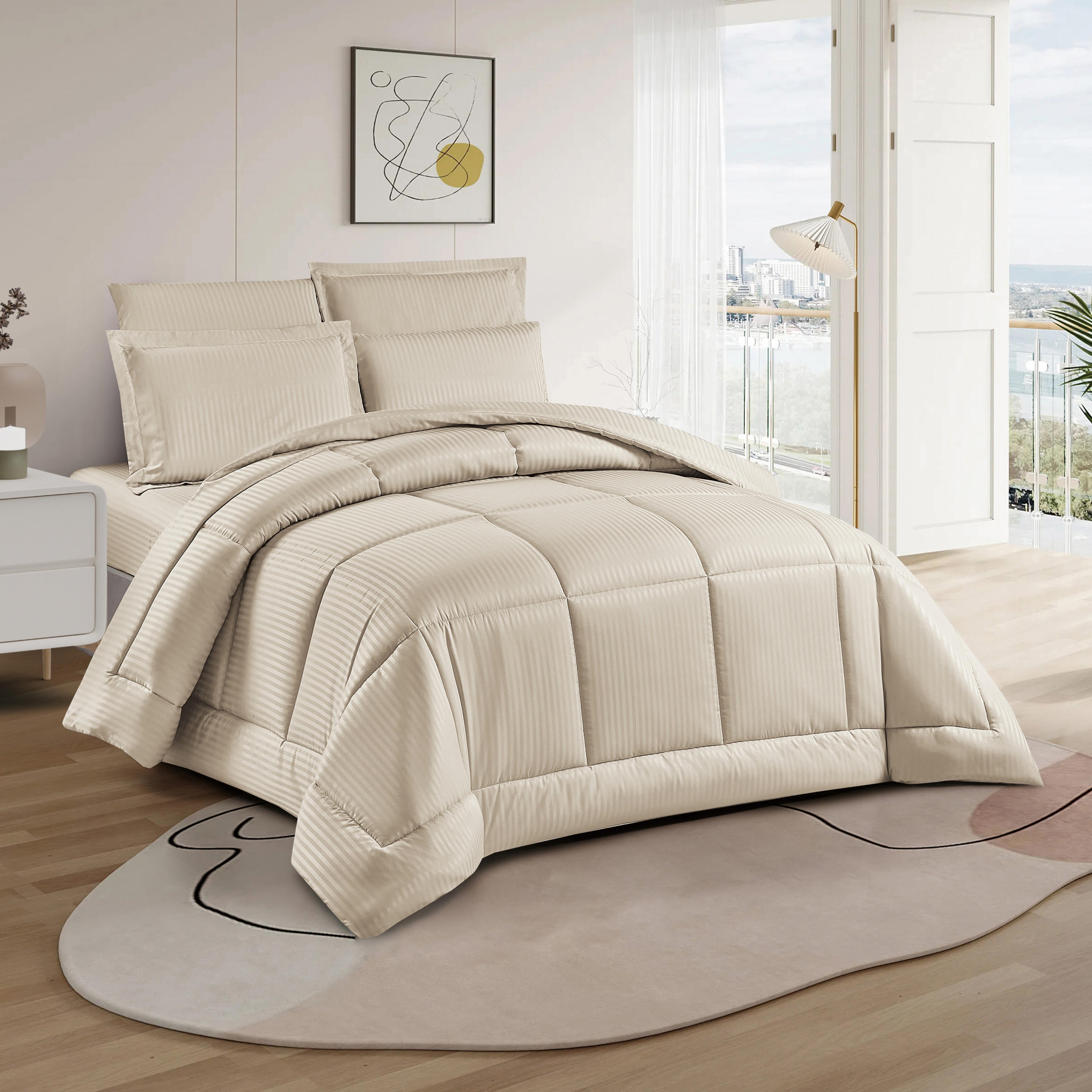 Unique Home Hampton 4-Piece Twin Striped Comforter Set - 240x170 cm-household-bedding-comfortersandbedspreads-bedinabag-image-1
