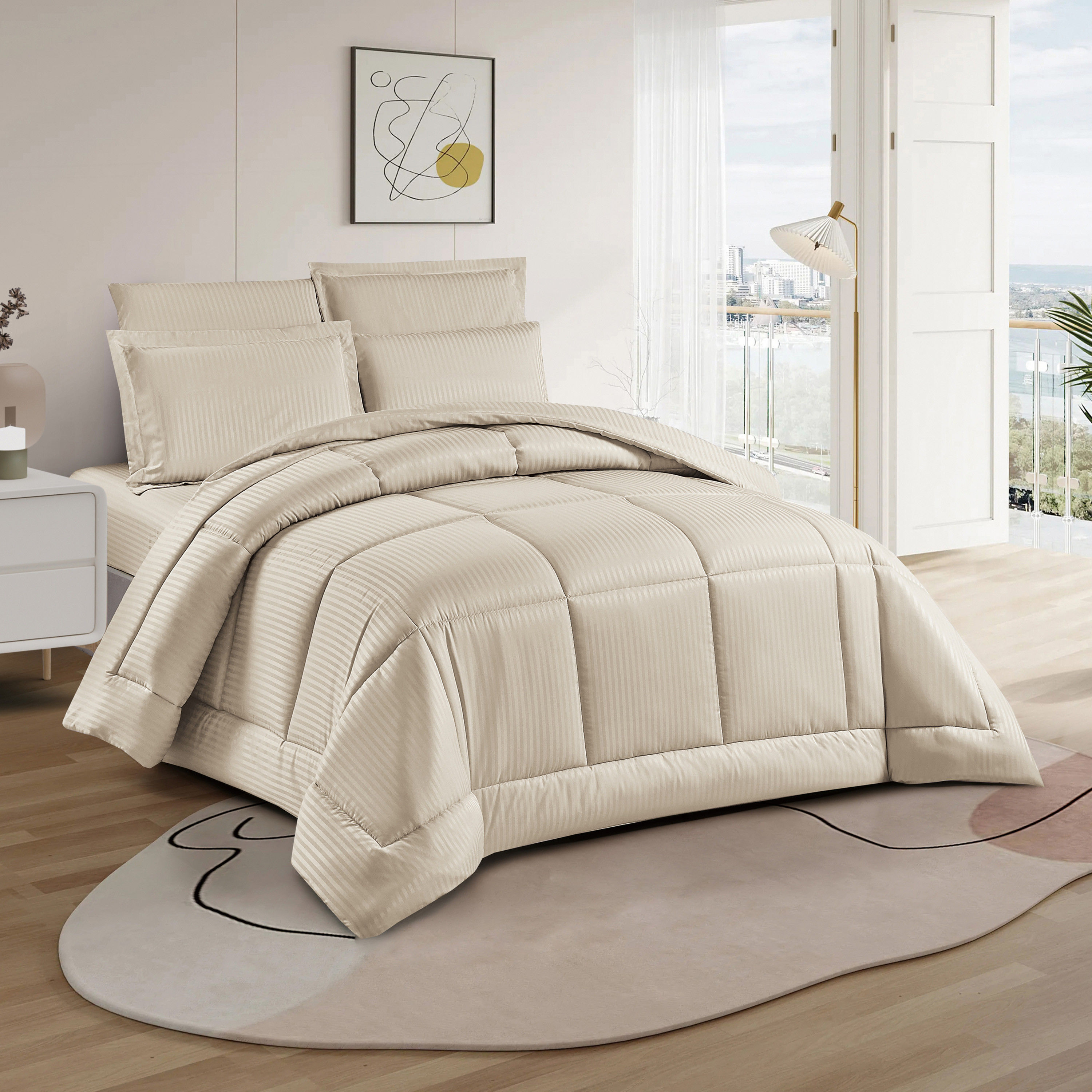 Unique Home Hampton 4-Piece Twin Striped Comforter Set - 240x170 cm-household-bedding-comfortersandbedspreads-bedinabag-image-1