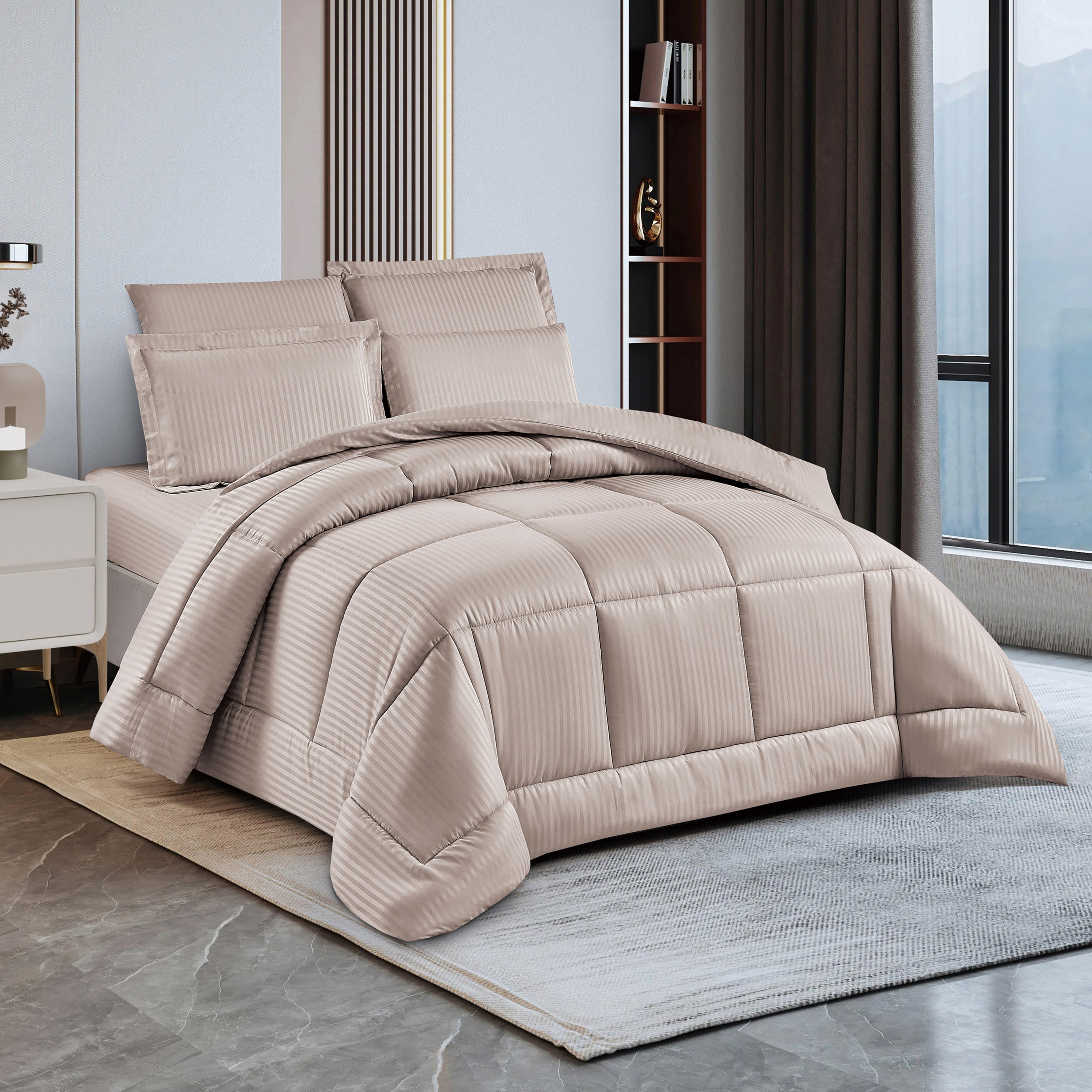 Unique Home Hampton 4-Piece Striped Twin Comforter Set - 170x240 cms-household-bedding-comfortersandbedspreads-comforters-image-1