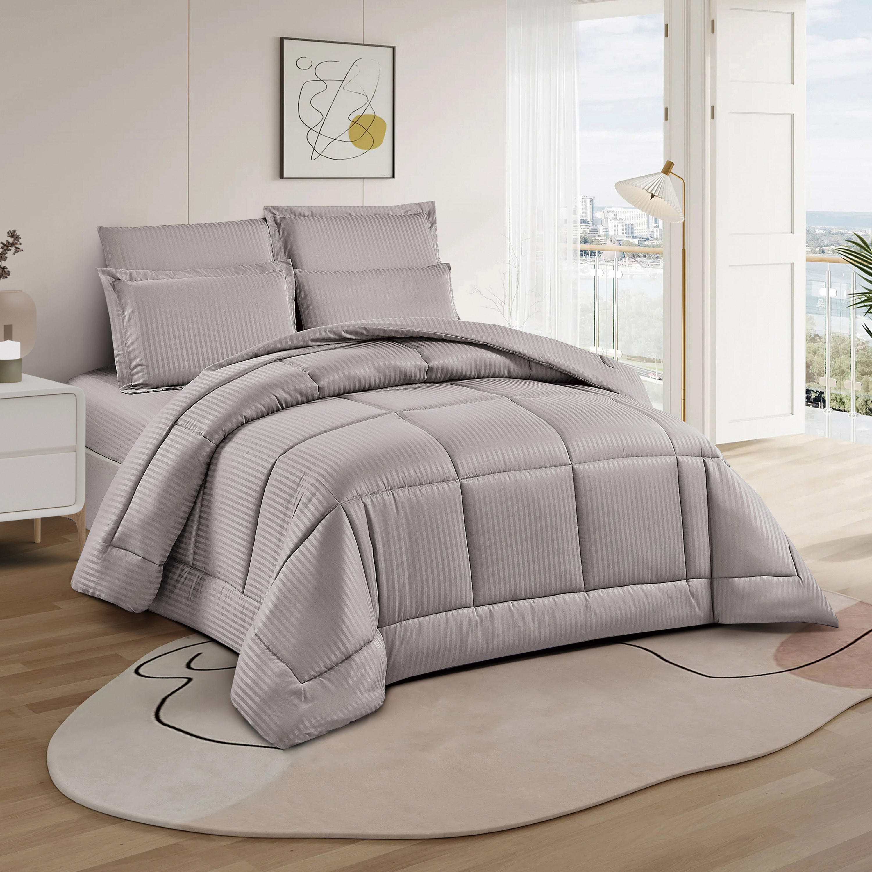 Unique Home Hampton 4-Piece Striped Twin Comforter Set - 170x240 cms-household-bedding-comfortersandbedspreads-comforters-image-1