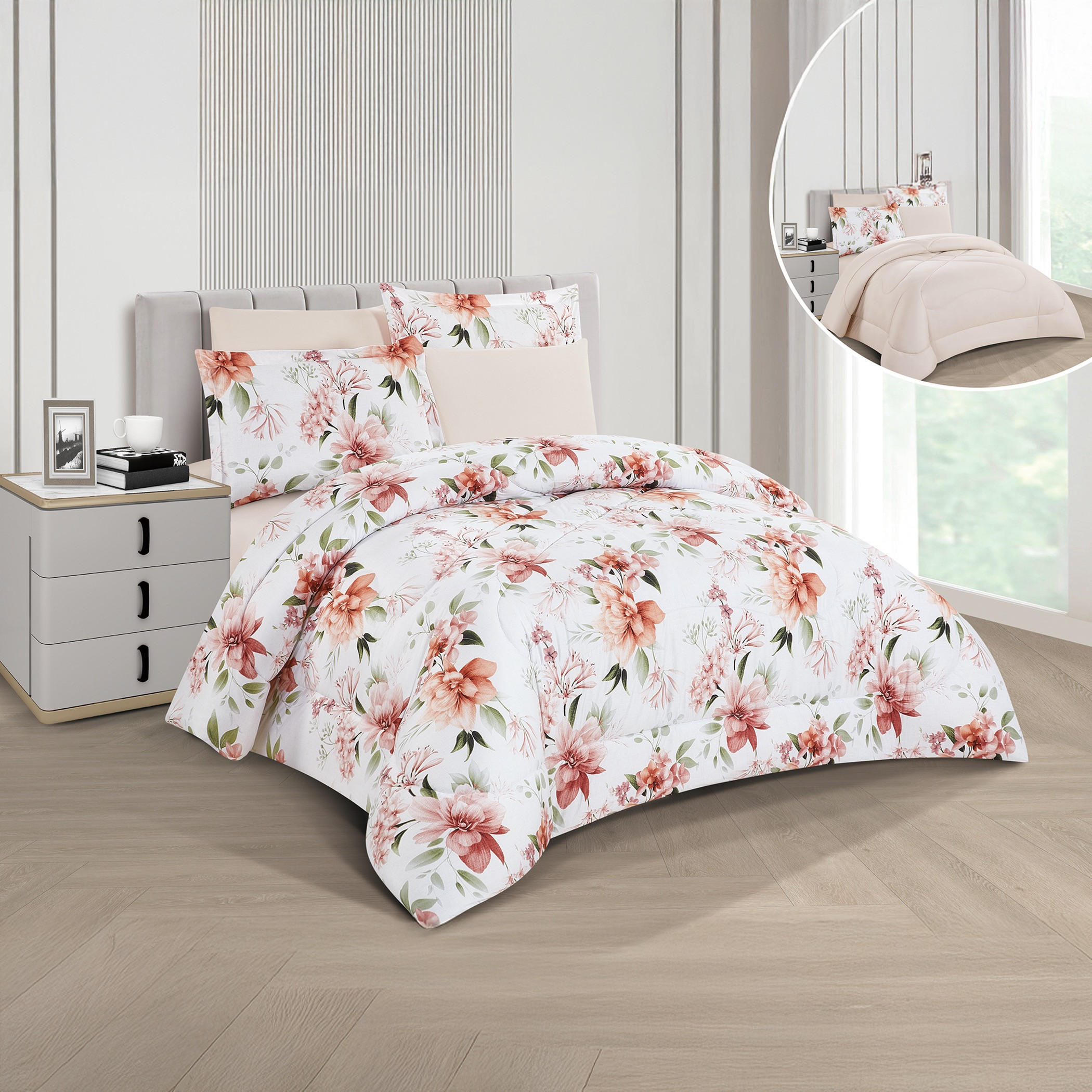 Unique Home Vanessa Reversible Microfibre 4-Piece Twin Comforter Set - 240x170 cm-household-bedding-comfortersandbedspreads-comforters-image-7
