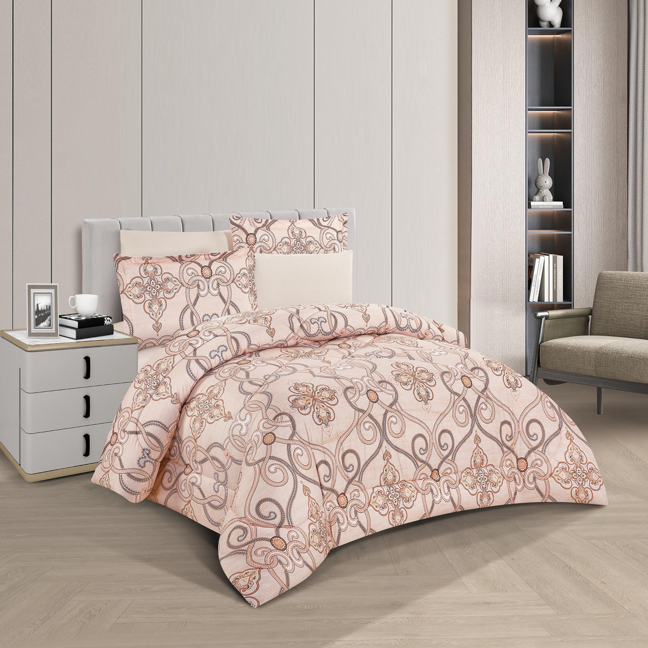 طقم لحاف توين على الوجهين 4 قطع بطبعات من يونيك هوم - 170x240 سم-household-bedding-comfortersandbedspreads-bedinabag-image-1