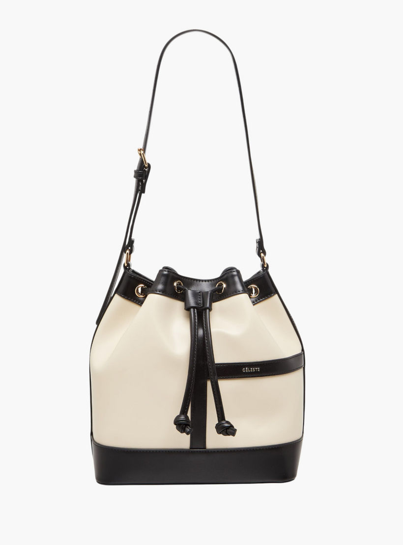 Celeste Panelled Bucket Bag with Drawstring Closure-women-bagsandwallets-handbags-image-1